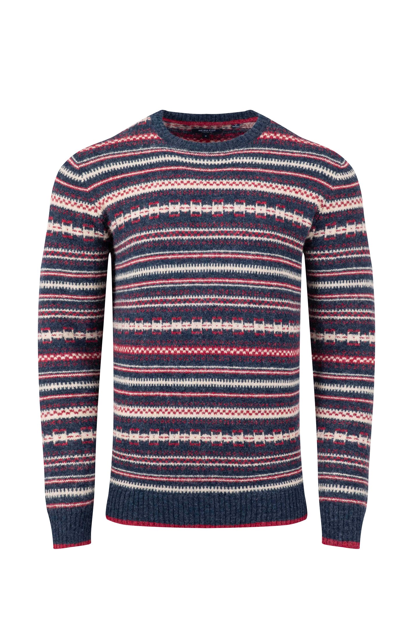 Weird Fish Fastolf Fair Isle Crew Neck Jumper Navy