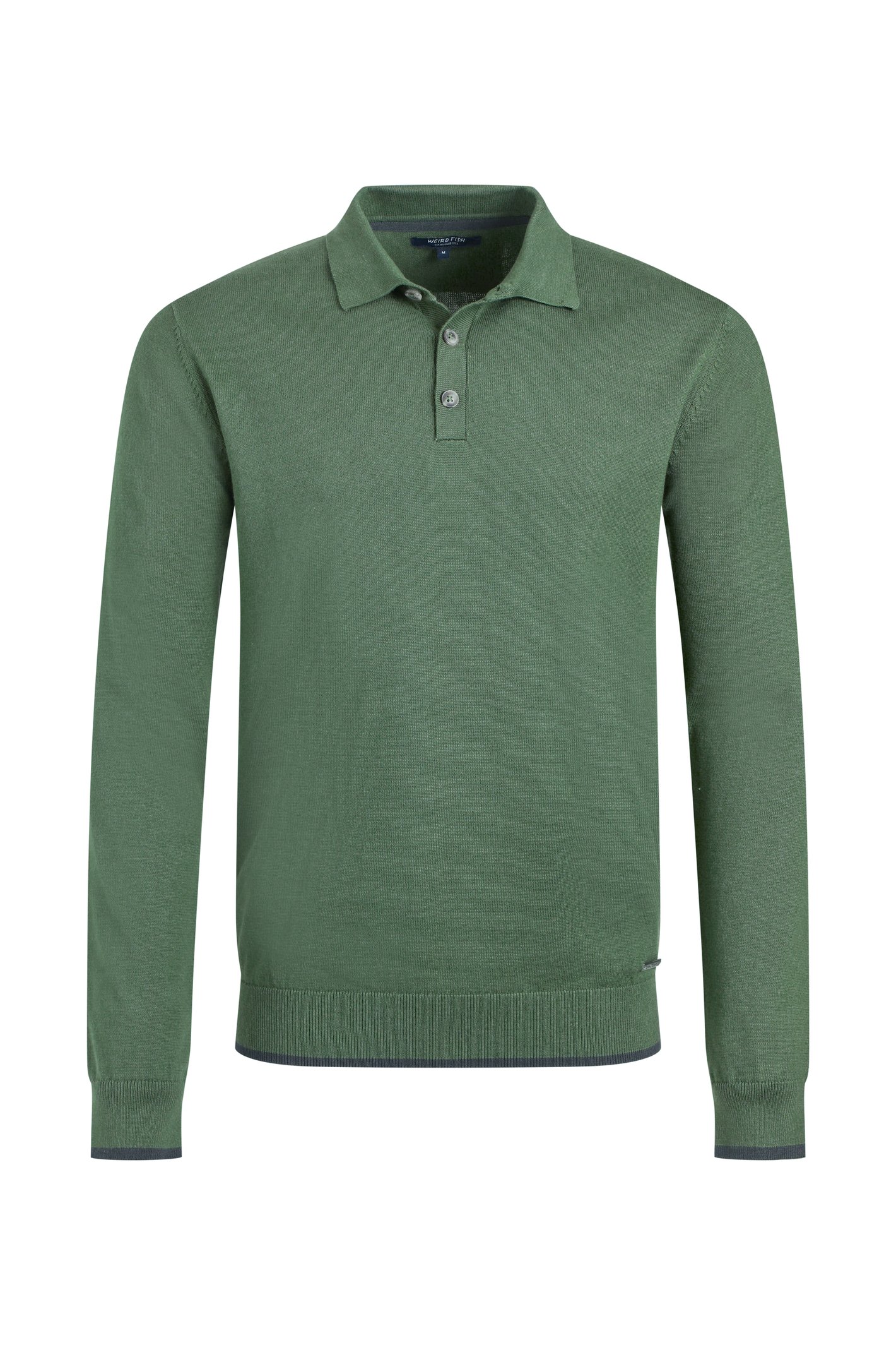 Weird Fish Alden Long Sleeve Knitted Polo Army Green