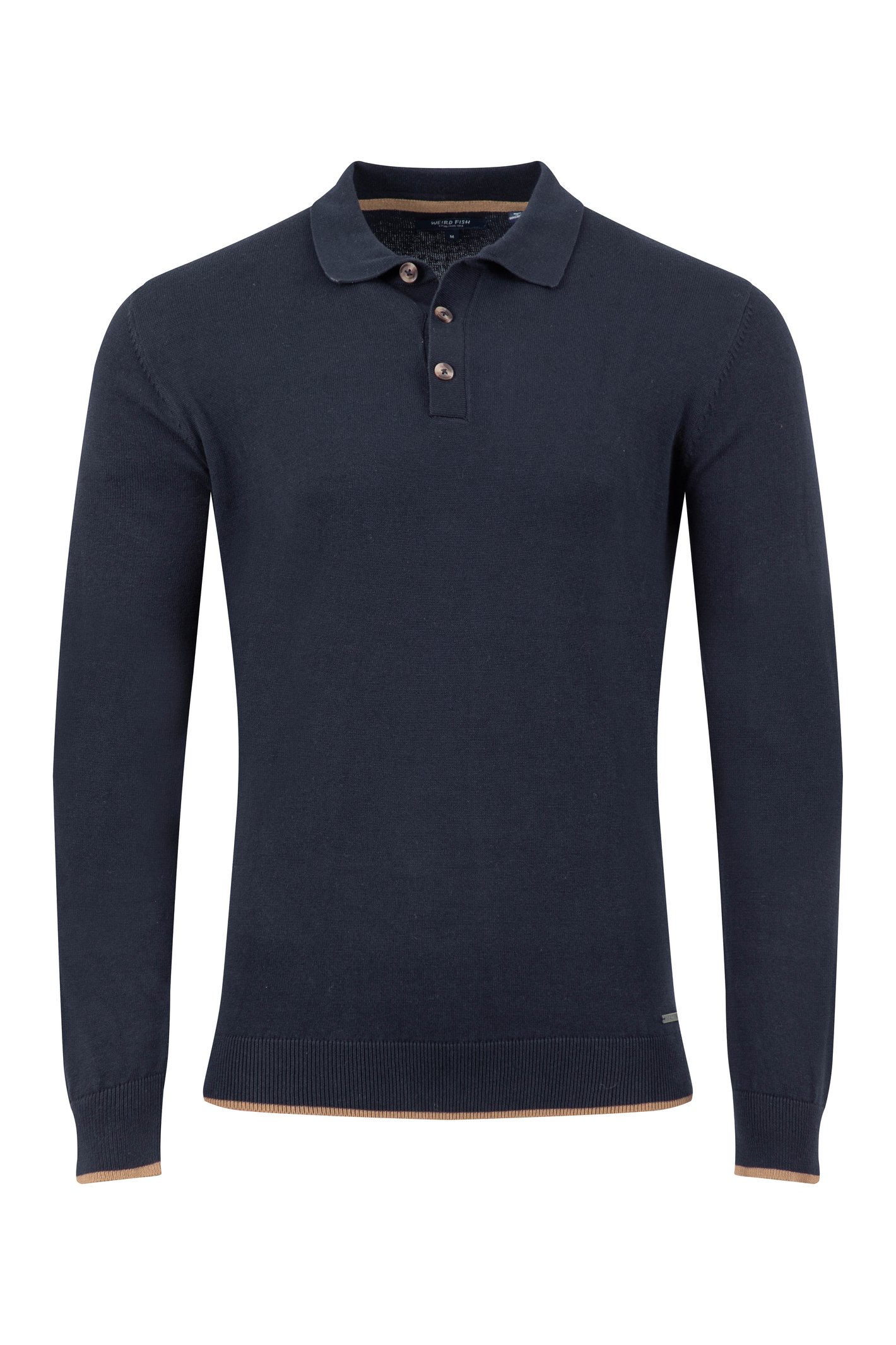 Weird Fish Alden Long Sleeve Knitted Polo Midnight