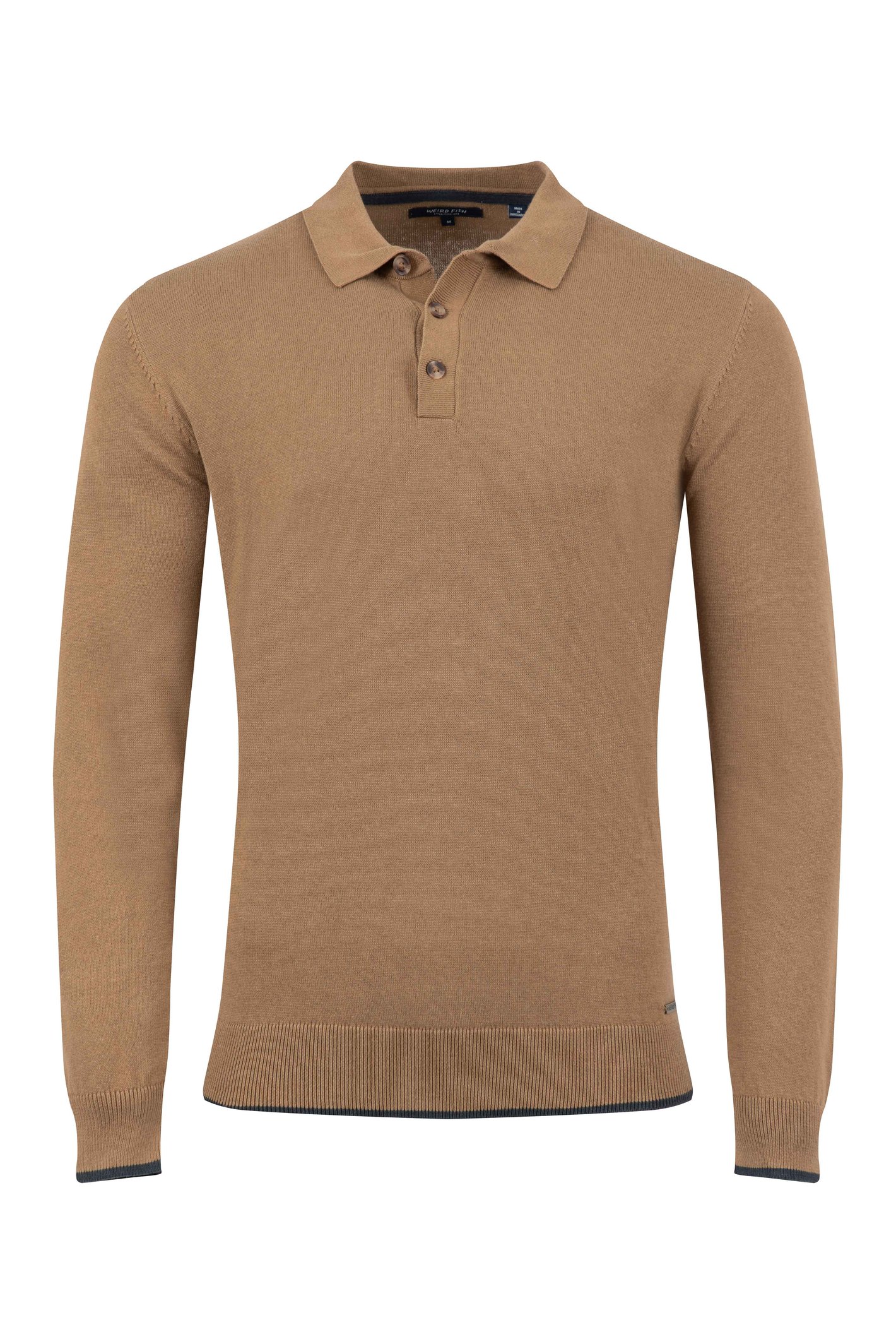 Weird Fish Alden Long Sleeve Knitted Polo Mocha