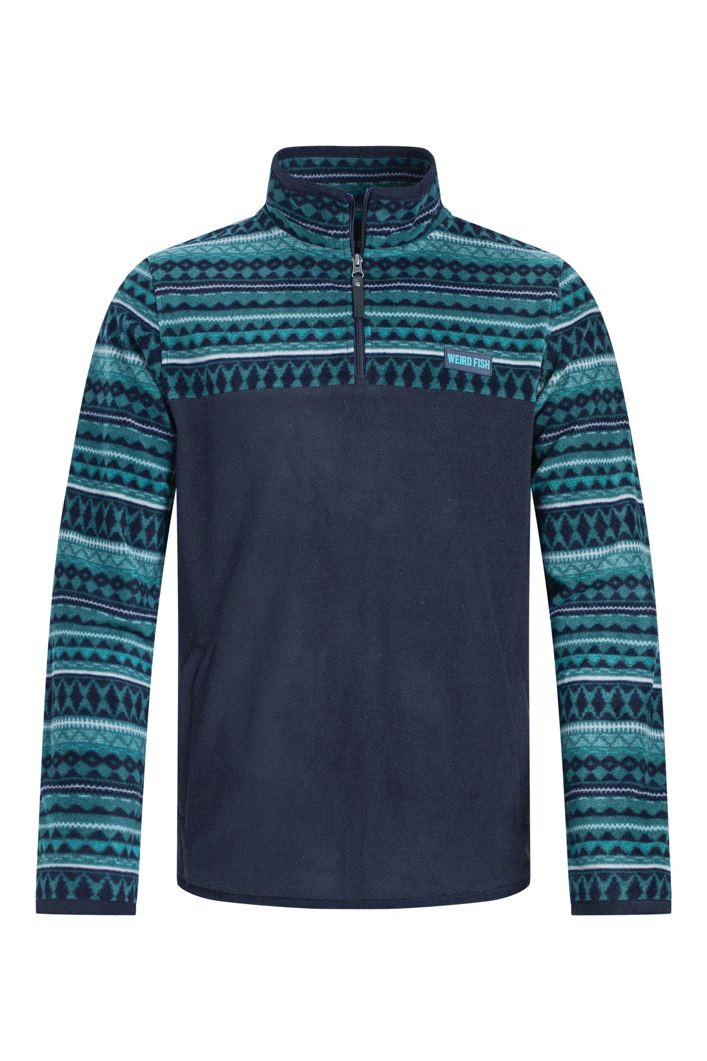 Weird Fish Gilbert 1/4 Zip Printed Microfleece Cedar Green