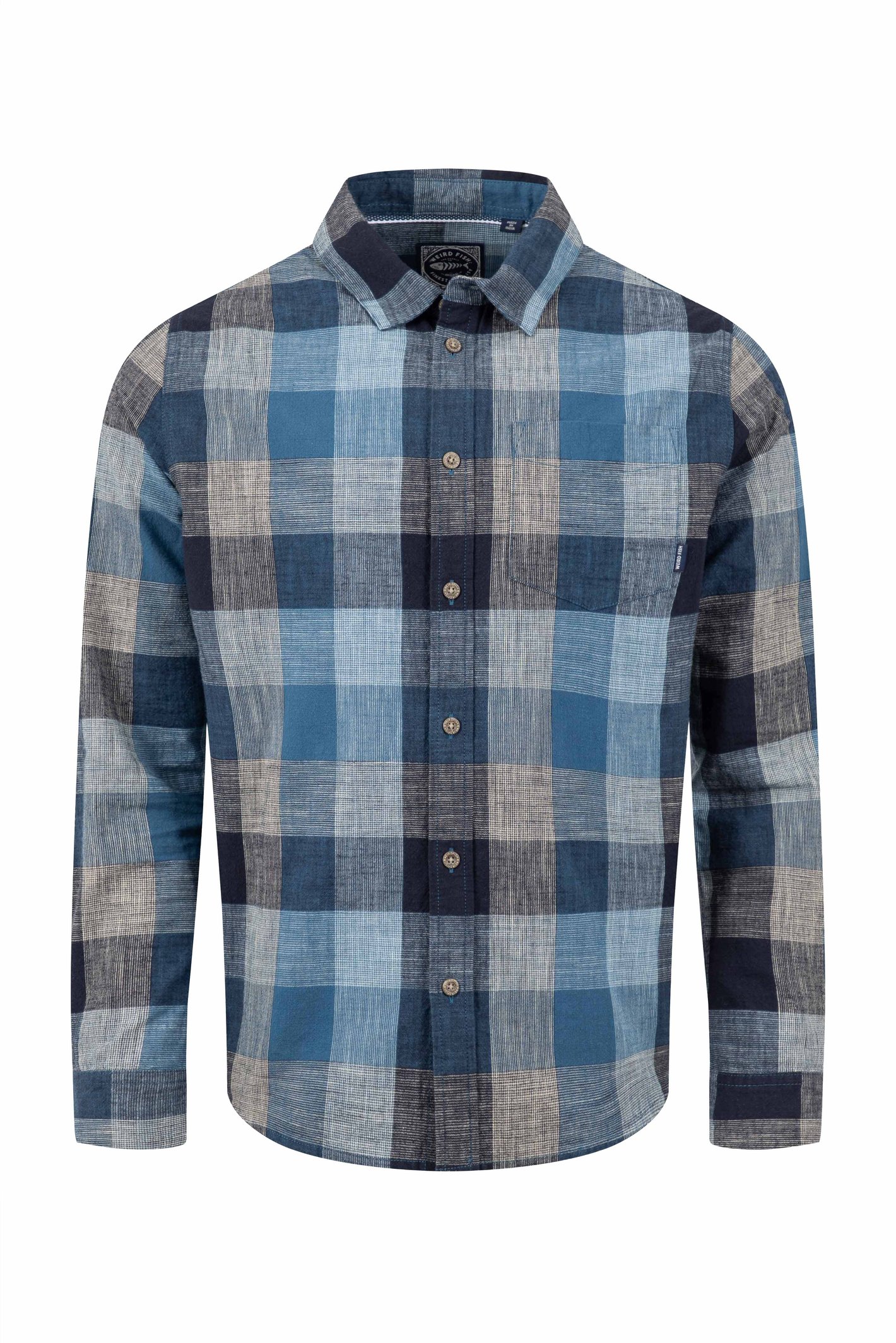 Weird Fish Sode Organic Cotton Brushed Long Sleeve Check Shirt Blue