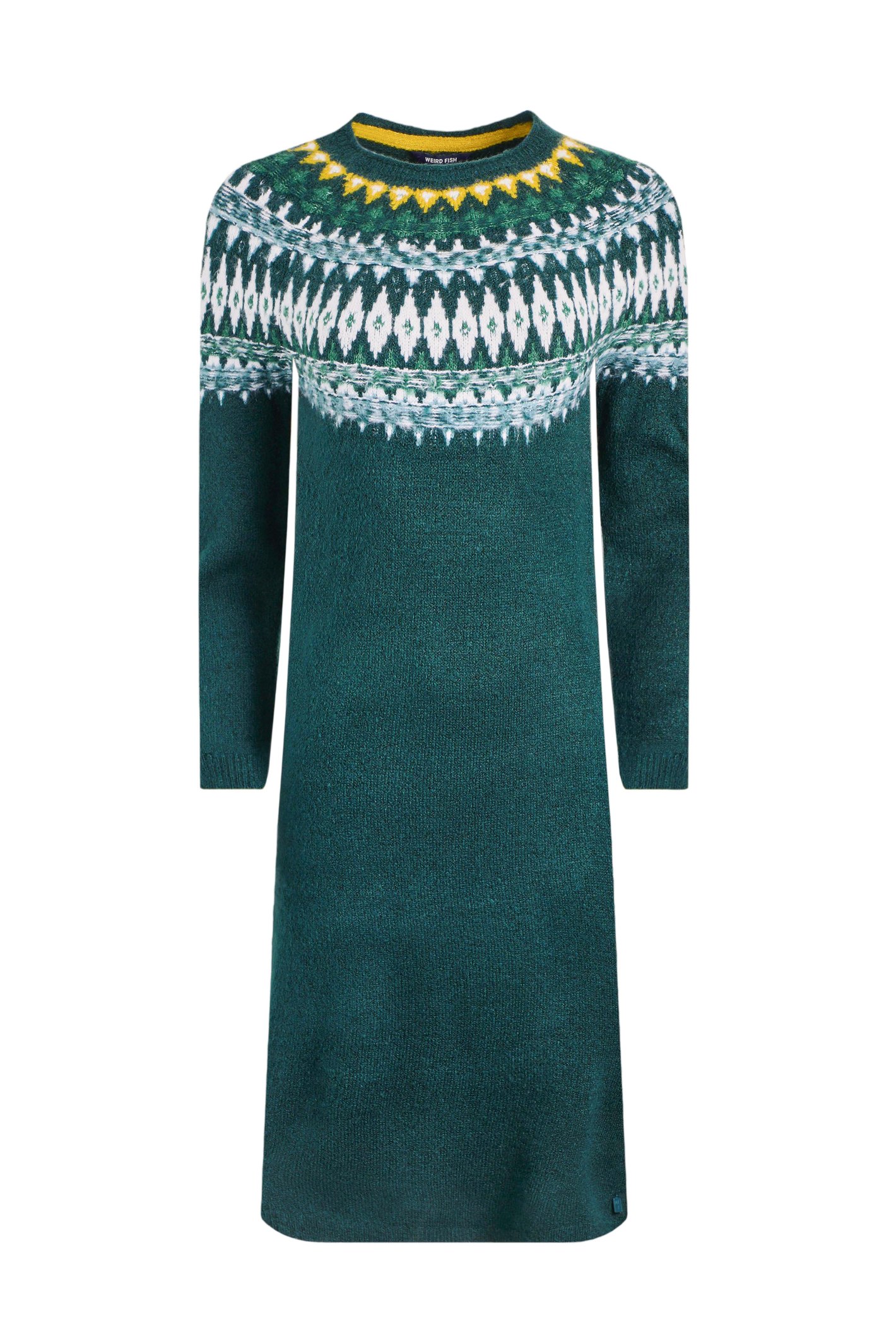 Weird Fish Dutton Fair Isle Knitted Jumper Dress Deep Teal Size 22