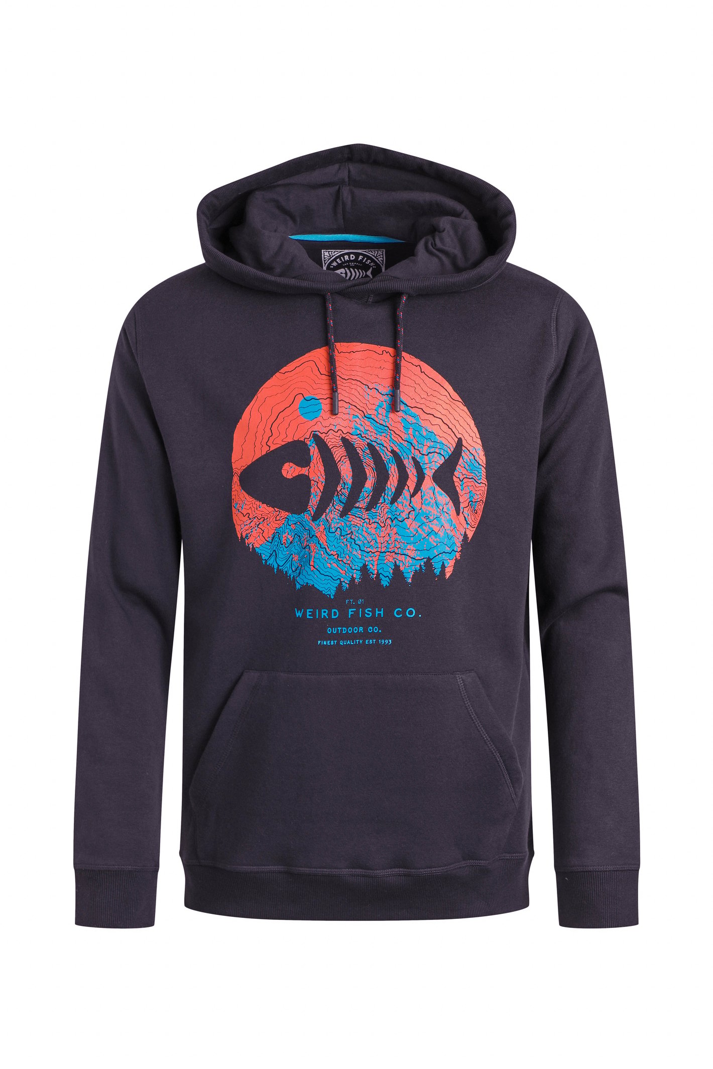 Weird Fish Bryant Front Print Graphic Popover Hoodie Midnight