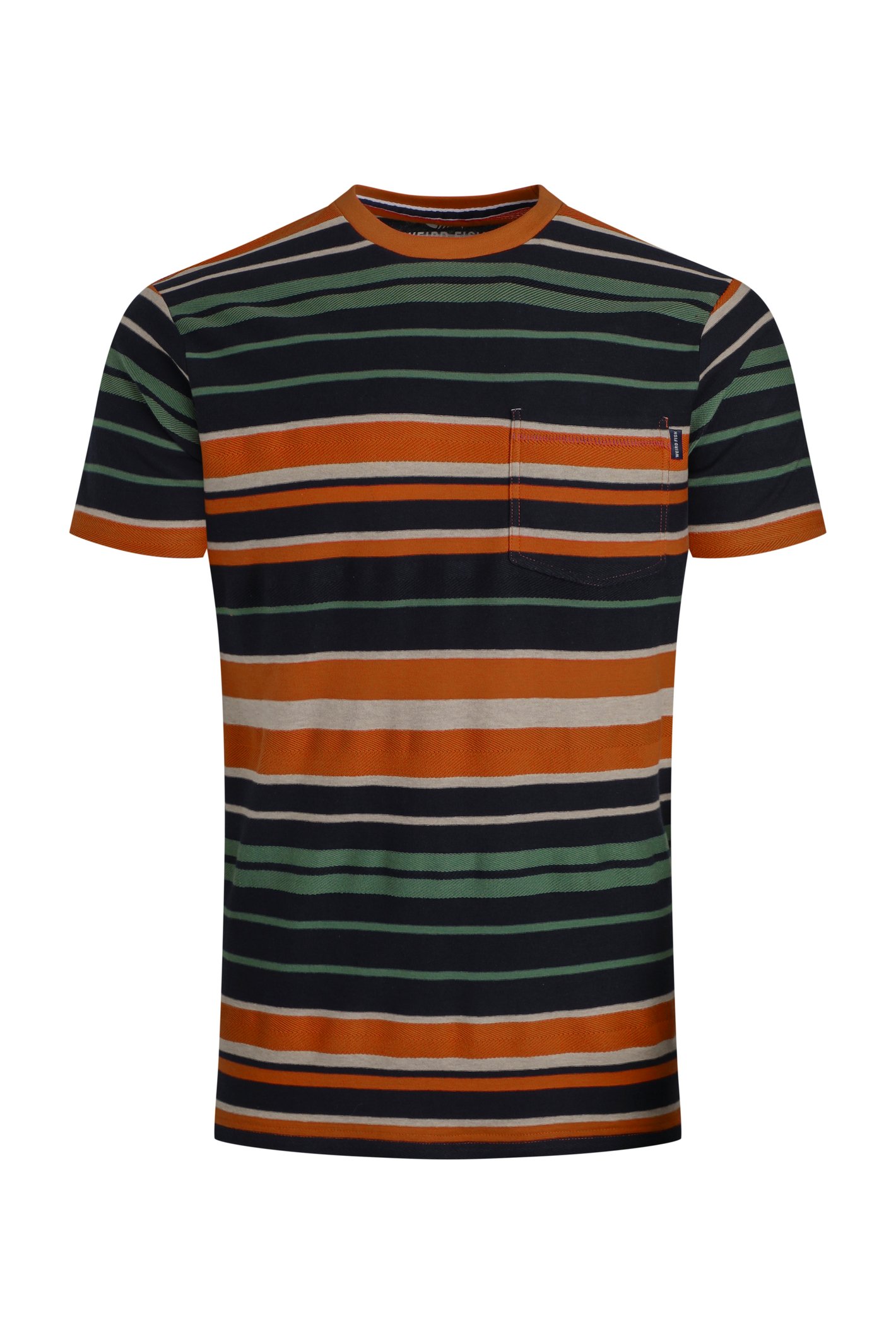 Weird Fish Herne Organic Cotton Stripe T-Shirt Brick Orange