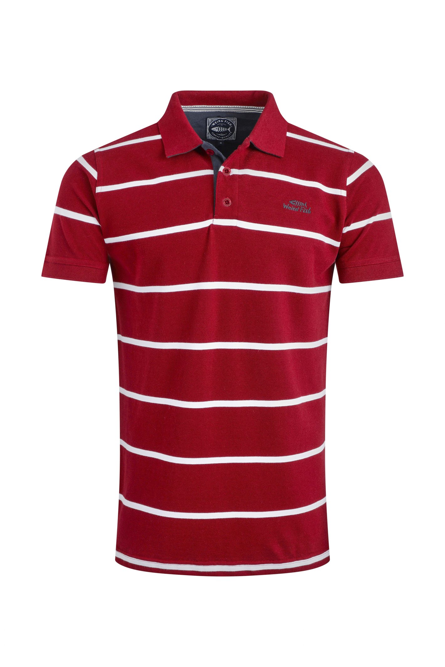Weird Fish Fabian Striped Pique Polo Shirt Garnet