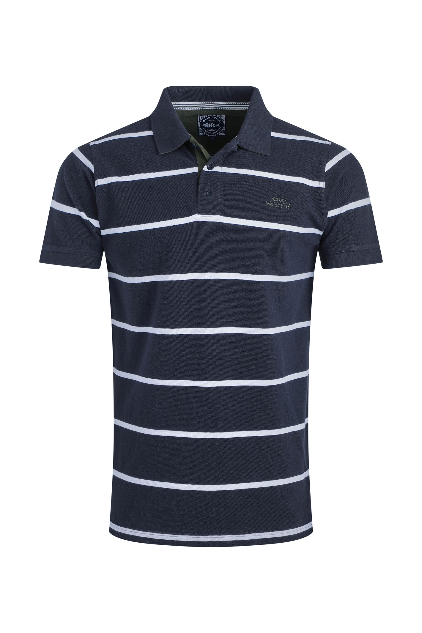 Weird Fish Fabian Striped Pique Polo Shirt Midnight
