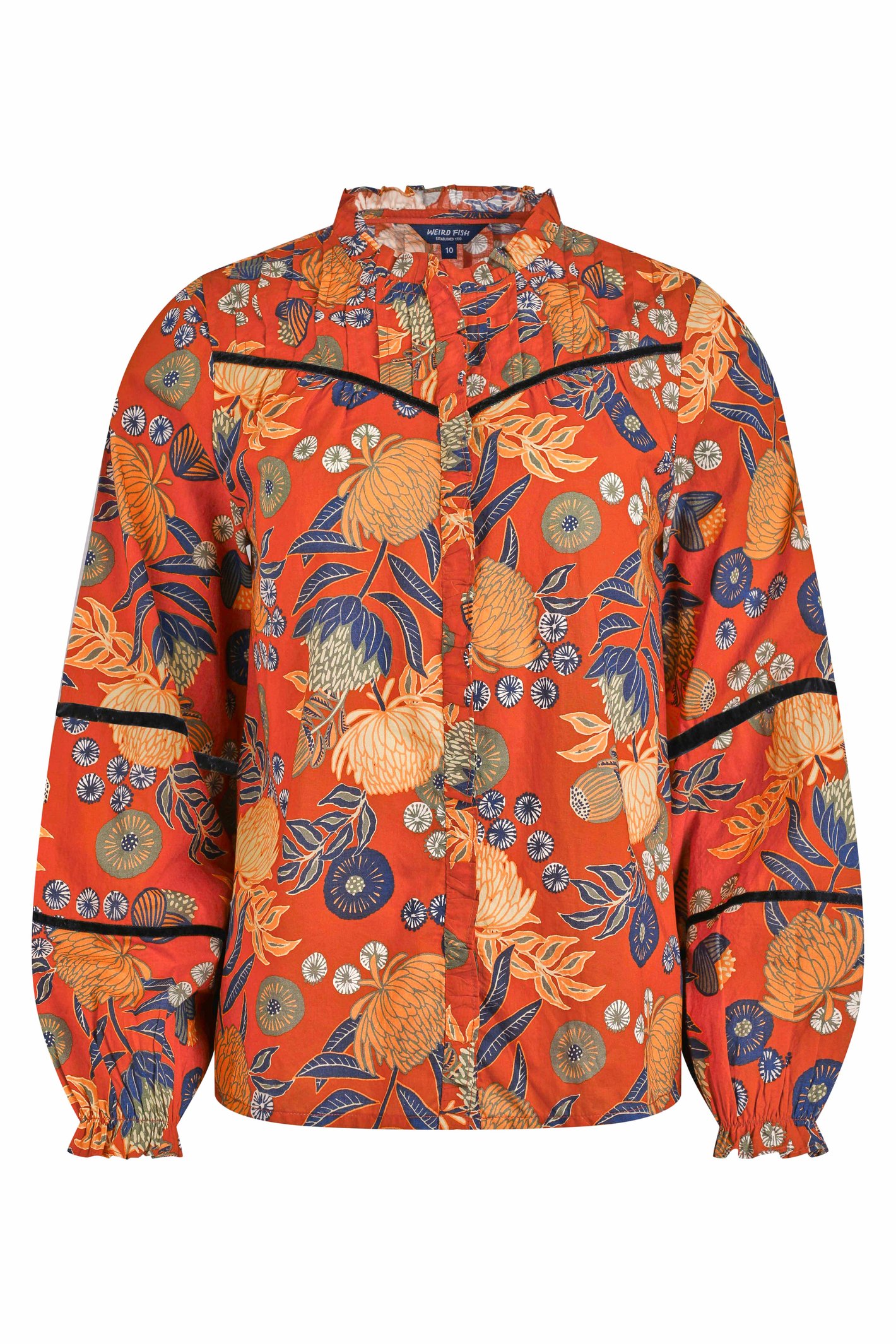 Weird Fish Bodhi Printed Long Sleeve Blouse Rust Leaves