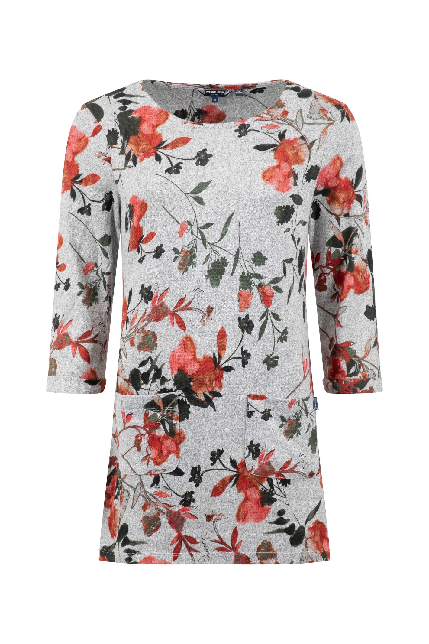 Weird Fish Sidney Printed Brushed Tunic Grey Marl