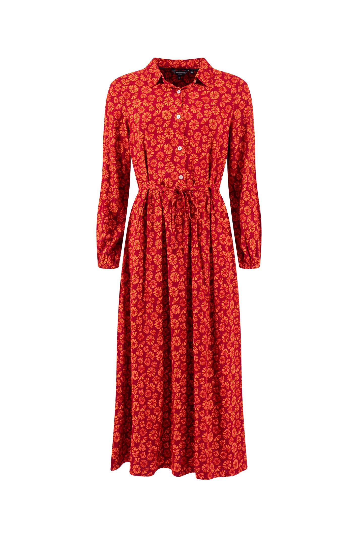 Weird Fish Steffan Printed Maxi Shirt Dress Garnet
