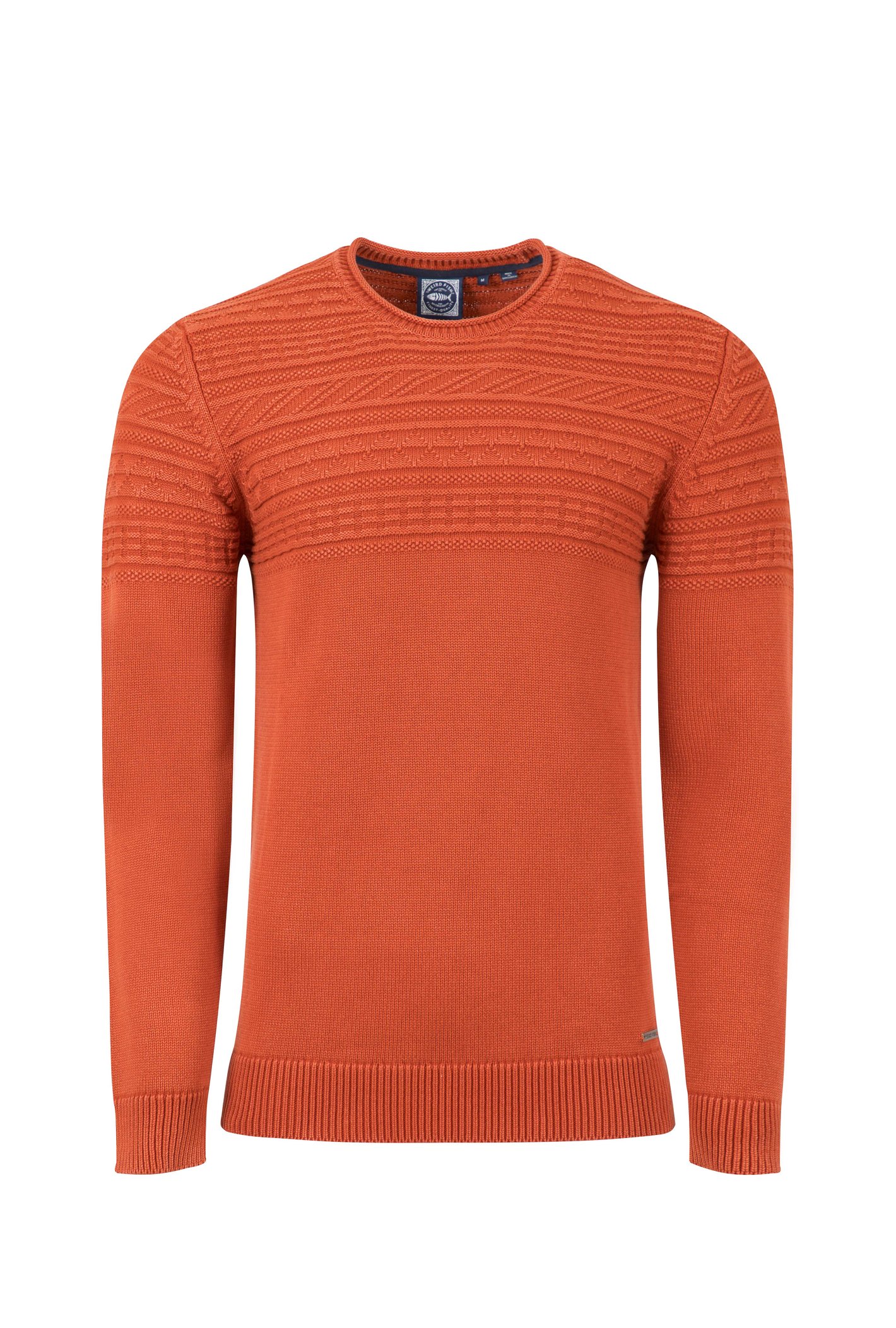 Weird Fish Fahri Mixed Stitch Crew Neck Jumper Rust Leaves