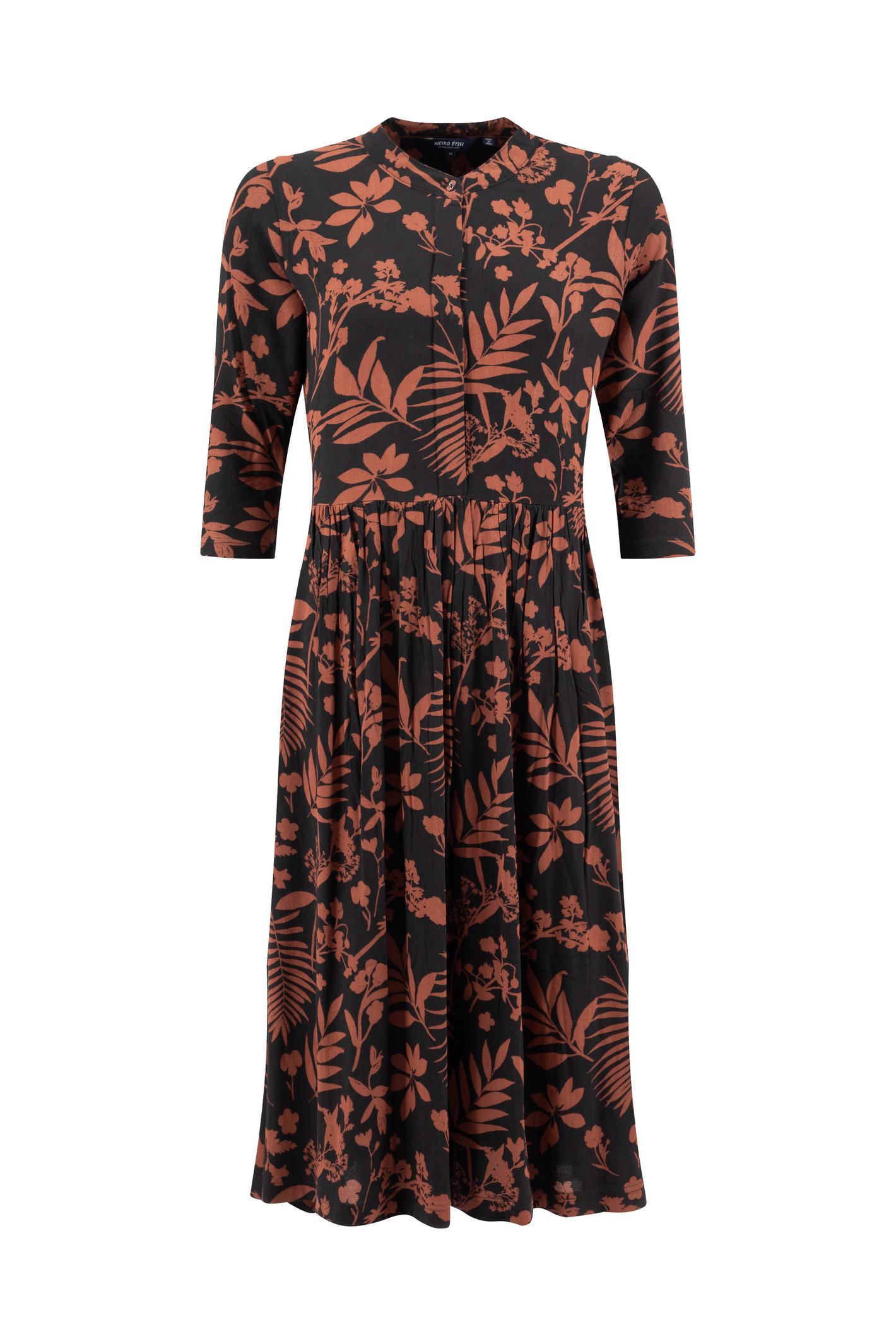 Weird Fish Hellen Printed Crepe Viscose Shirt Dress Bitter Chocolate