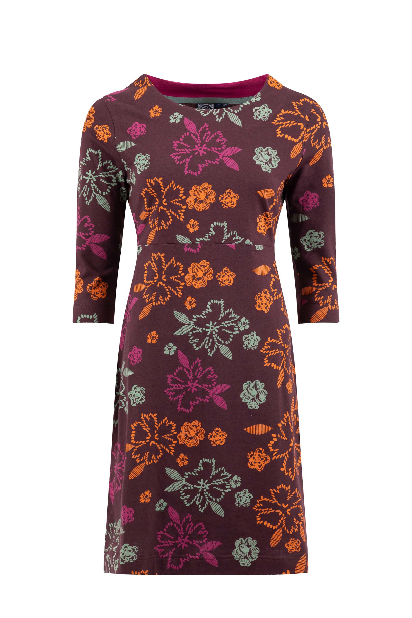 Weird Fish Shafika Organic Cotton Printed Jersey Dress Mulled Wine