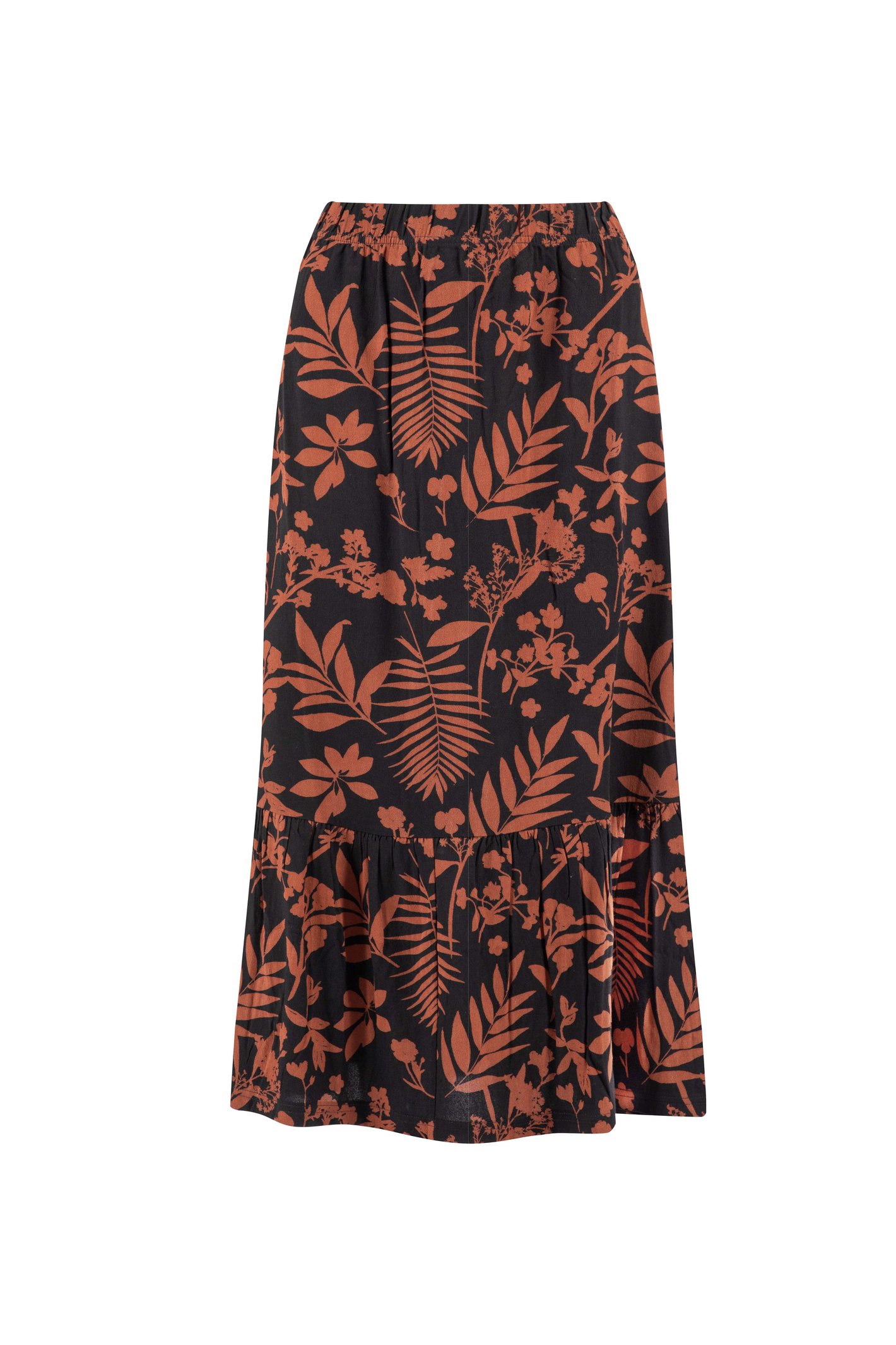 Weird Fish Minnerve Viscose Tiered Maxi Skirt Bitter Chocolate