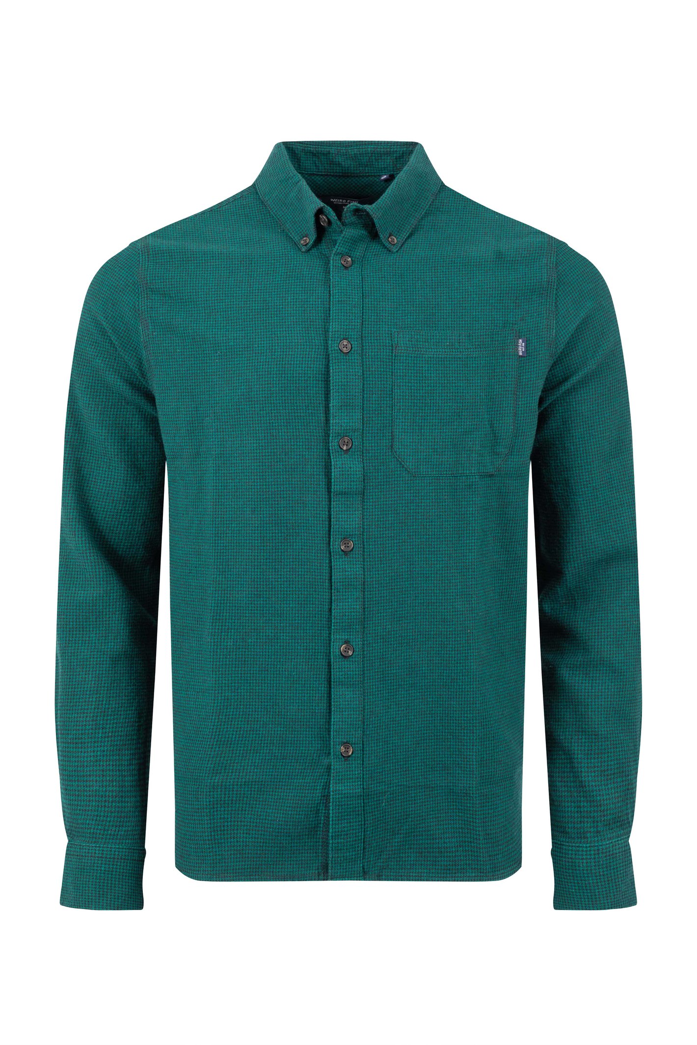 Weird Fish Baskerville Houndstooth Flannel Shirt Deep Teal