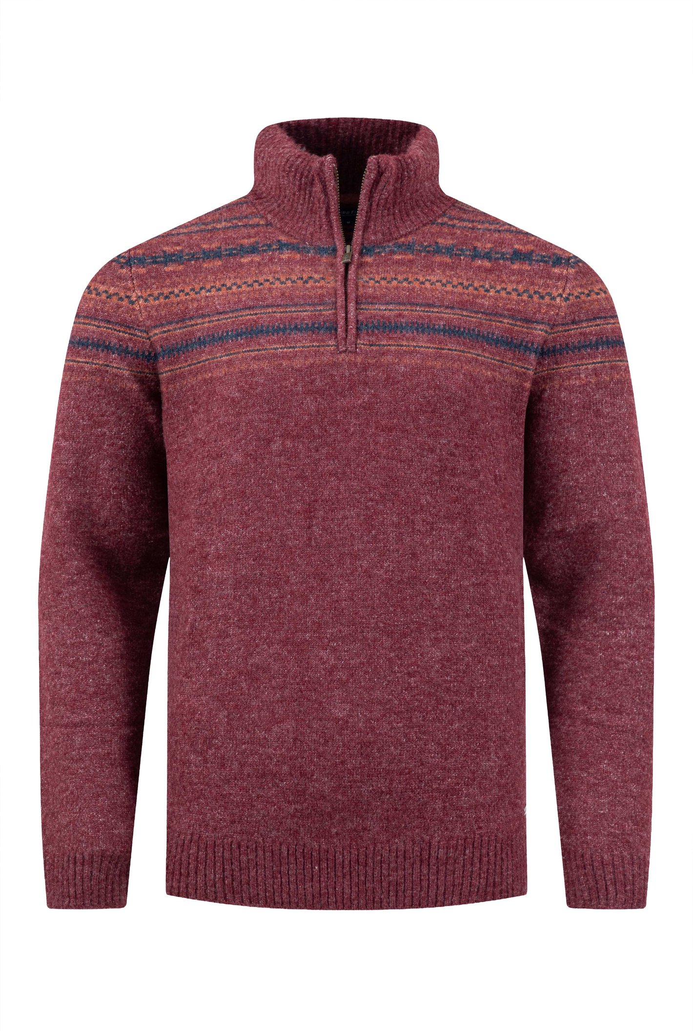 Weird Fish Larner 1/4 Zip Fair Isle Jumper Garnet