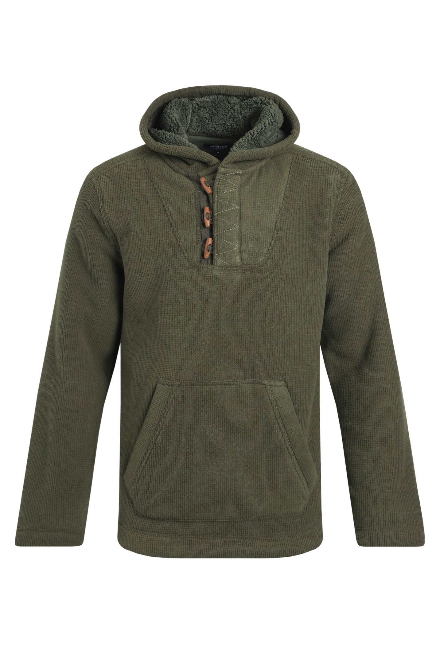 Inglewood Button Neck Grid Fleece Hoodie Navy | Weird Fish