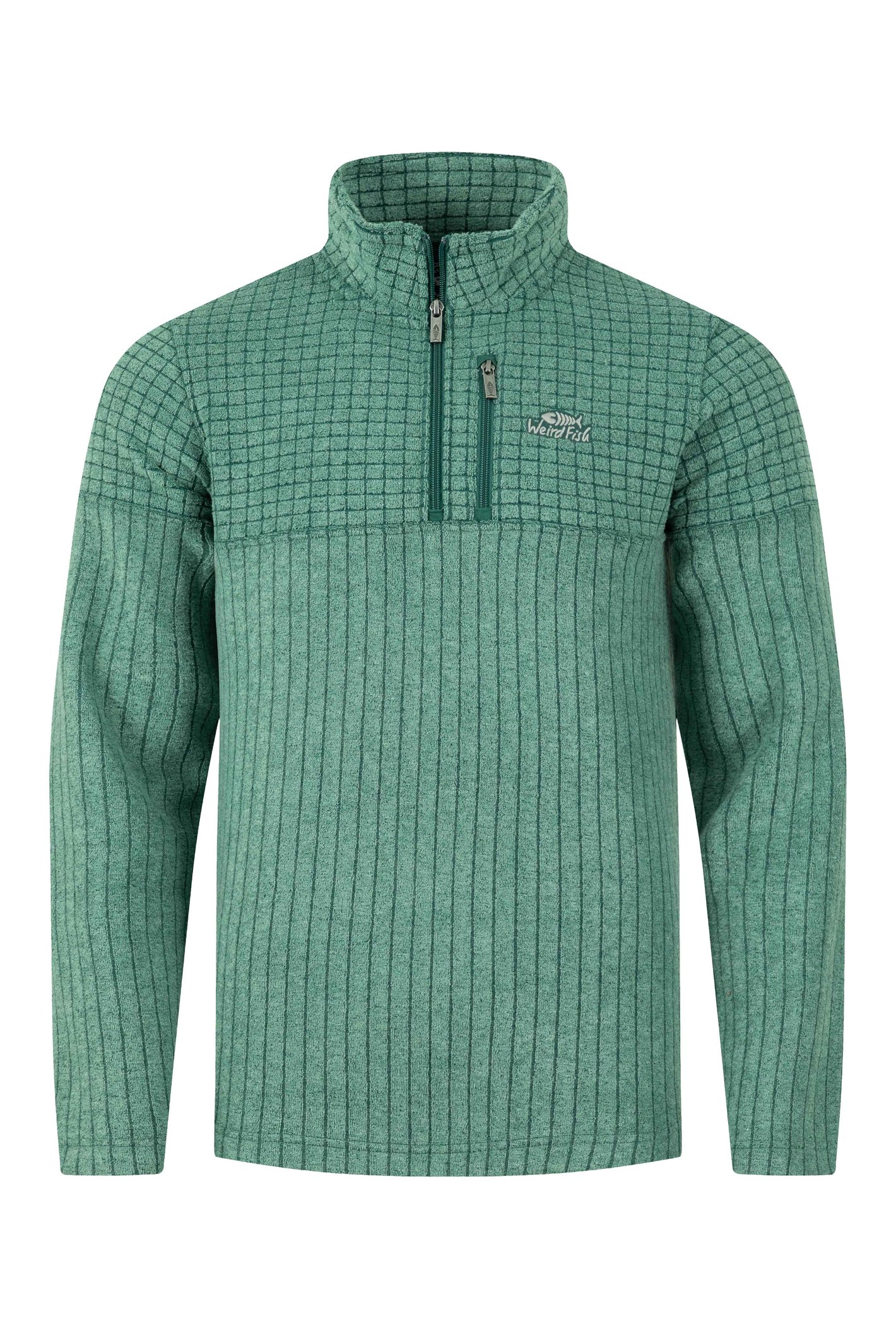 Weird Fish Longmont 1/4 Zip Stripe Grid Fleece Leaf Green