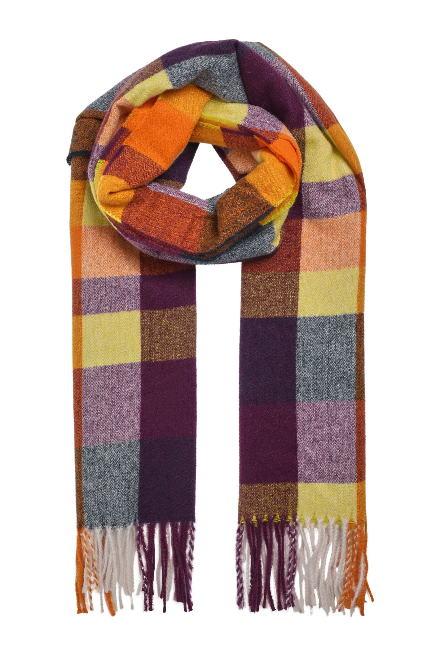 Weird Fish Badida Brushed Check Scarf Rust Leaves
