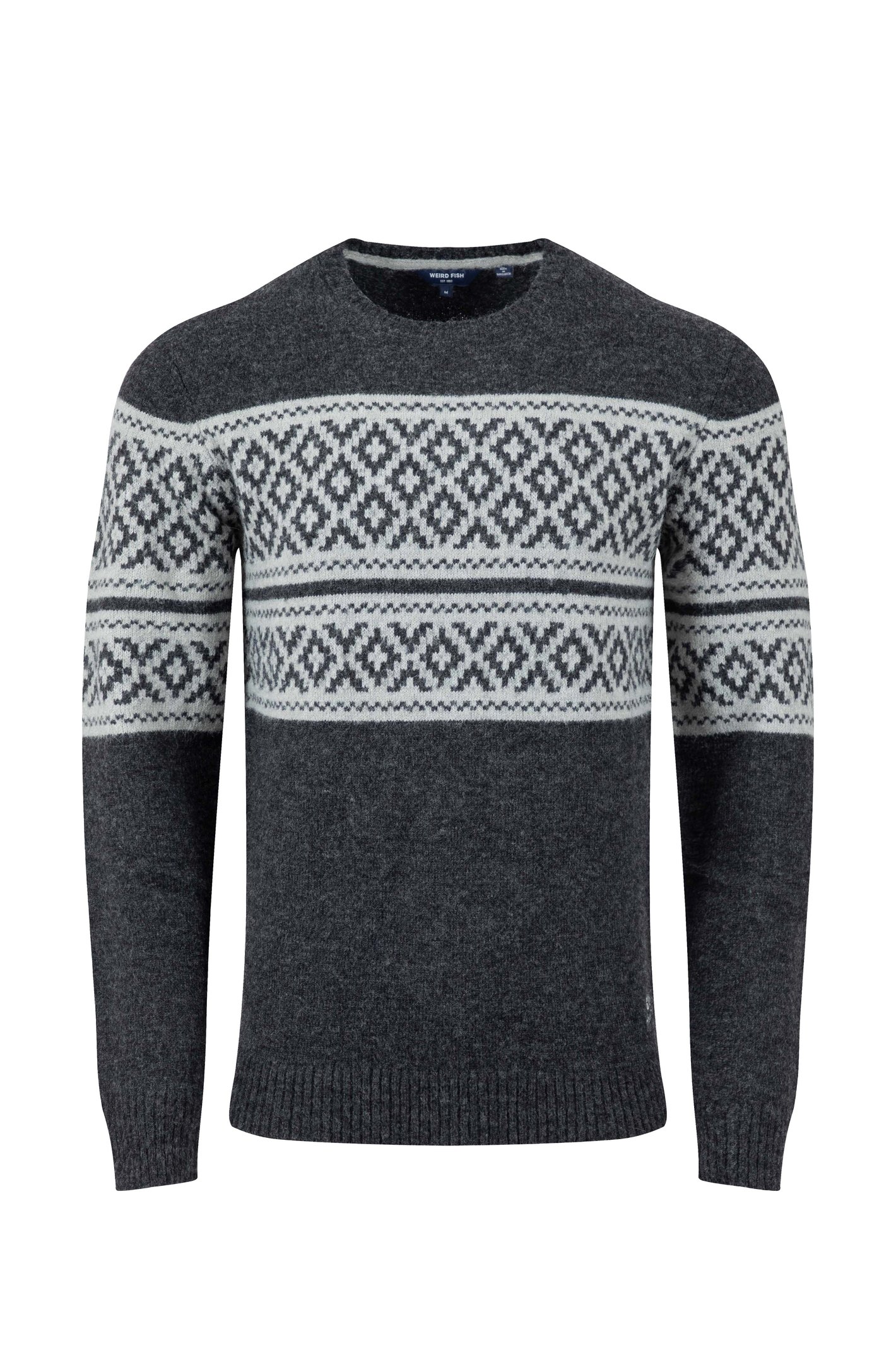 Weird Fish Wicklow Fair Isle Crew Neck Jumper Black
