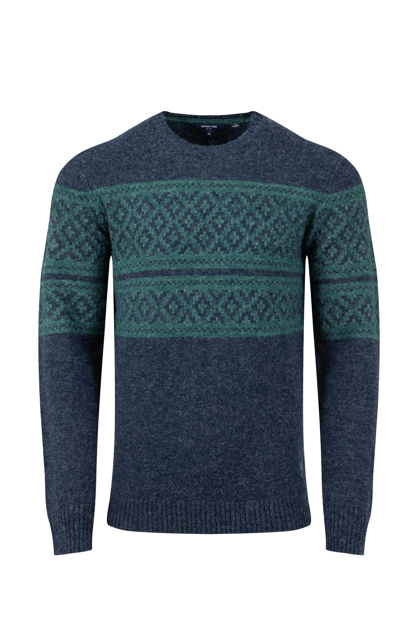 Weird Fish Wicklow Fair Isle Crew Neck Jumper Navy