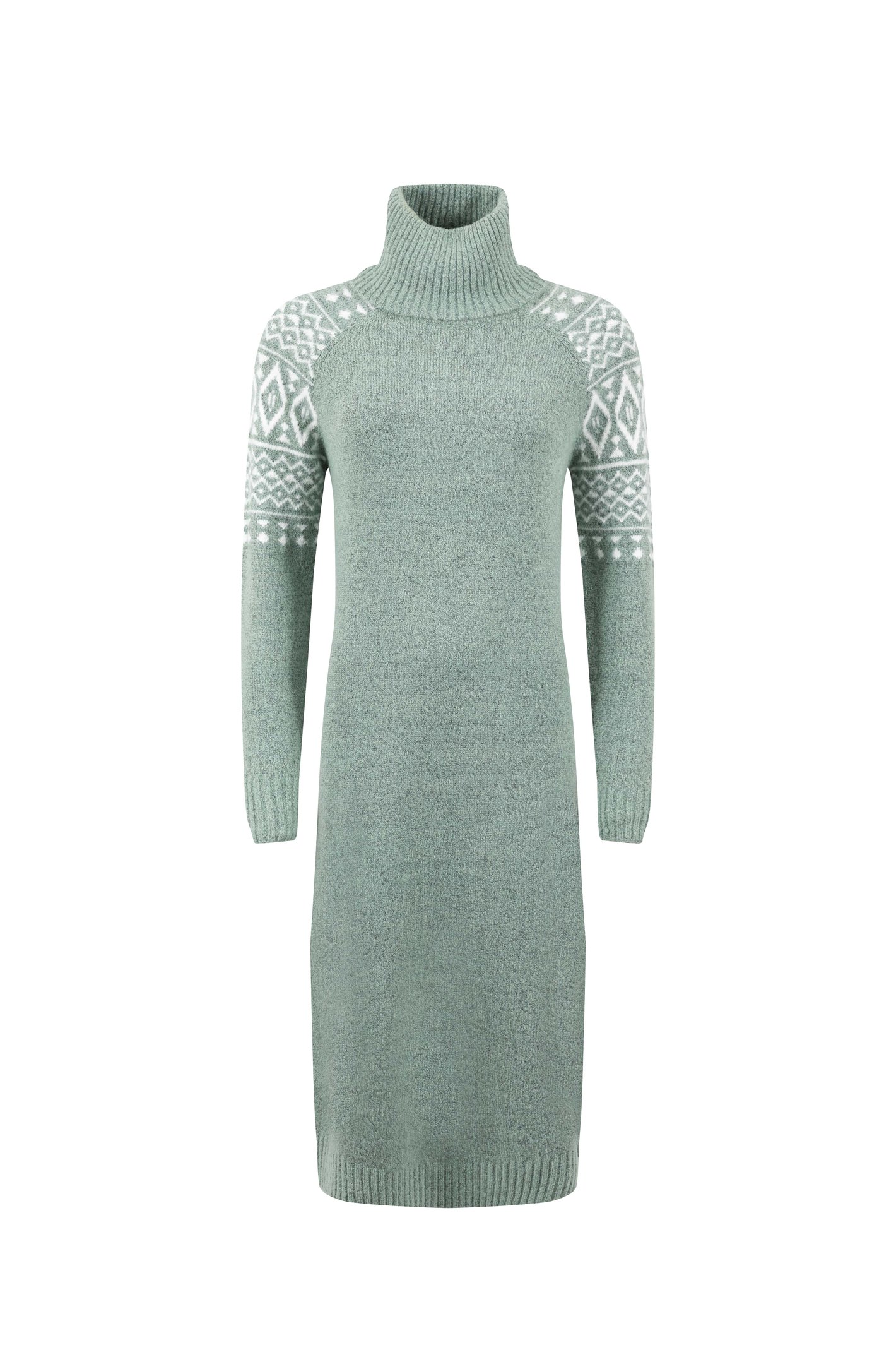 Weird Fish Ezzie Fair Isle Roll Neck Knitted Dress Frosty Spruce
