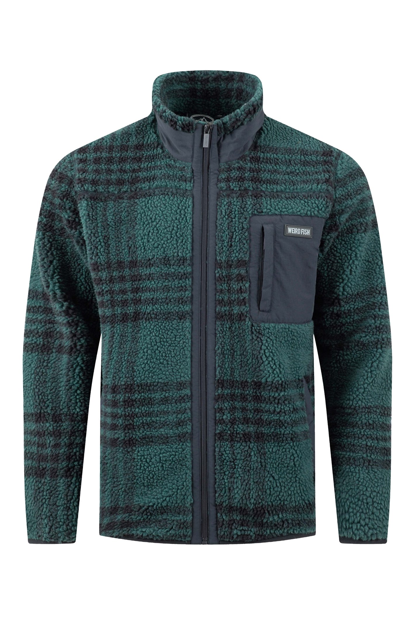 Weird Fish Lucian Full Zip Jacquard Borg Fleece Cedar Green