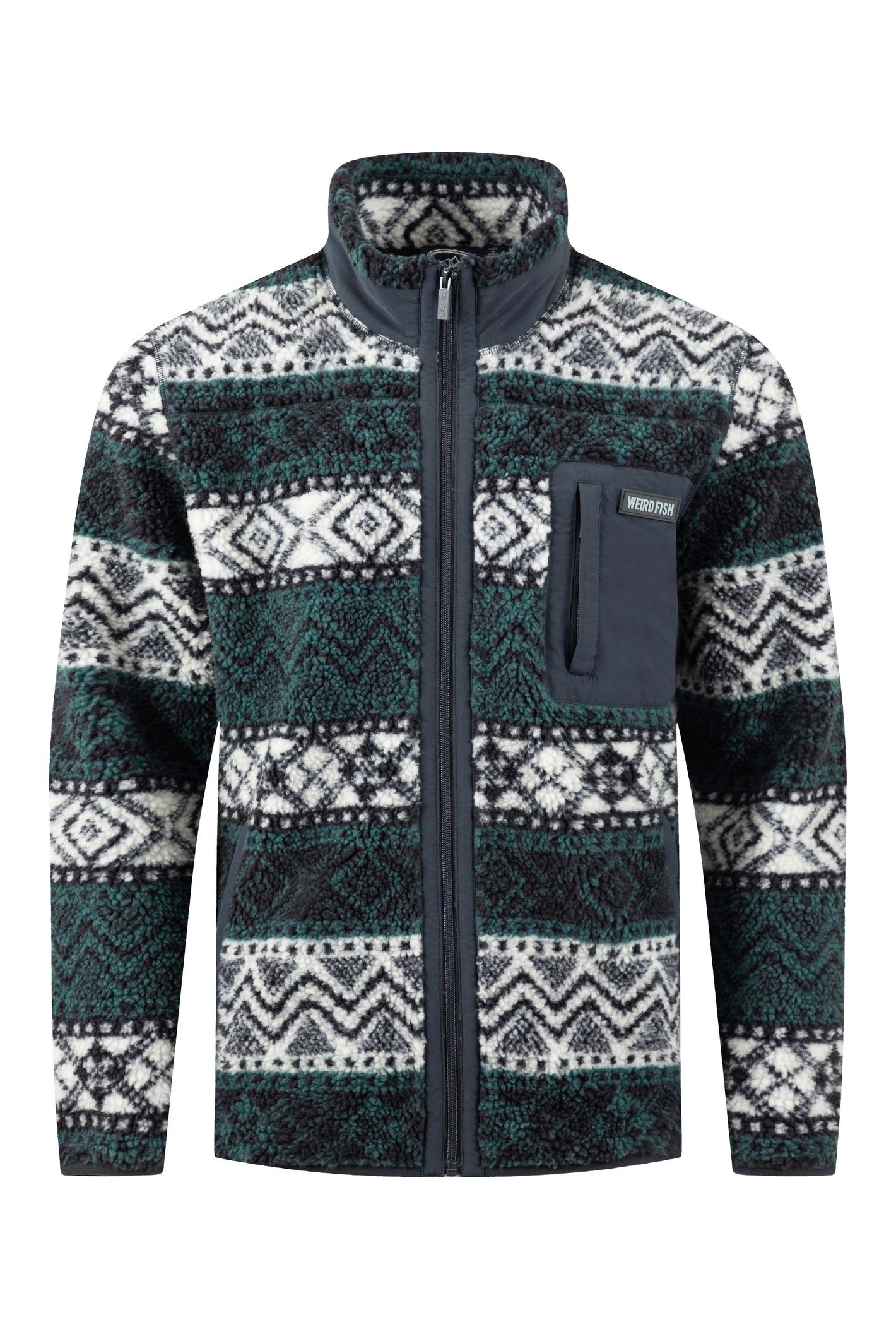Weird Fish Lucian Full Zip Jacquard Borg Fleece Navy