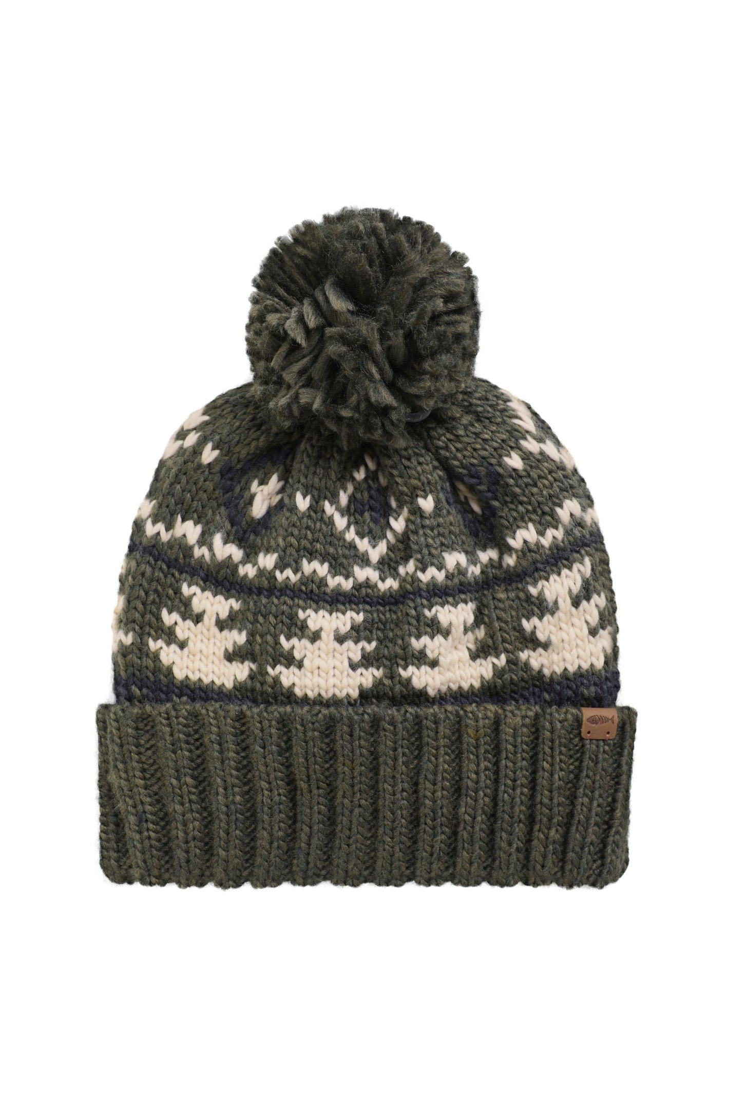 Weird Fish Scotsdale Fair Isle Bobble Hat Deep Lichen Green