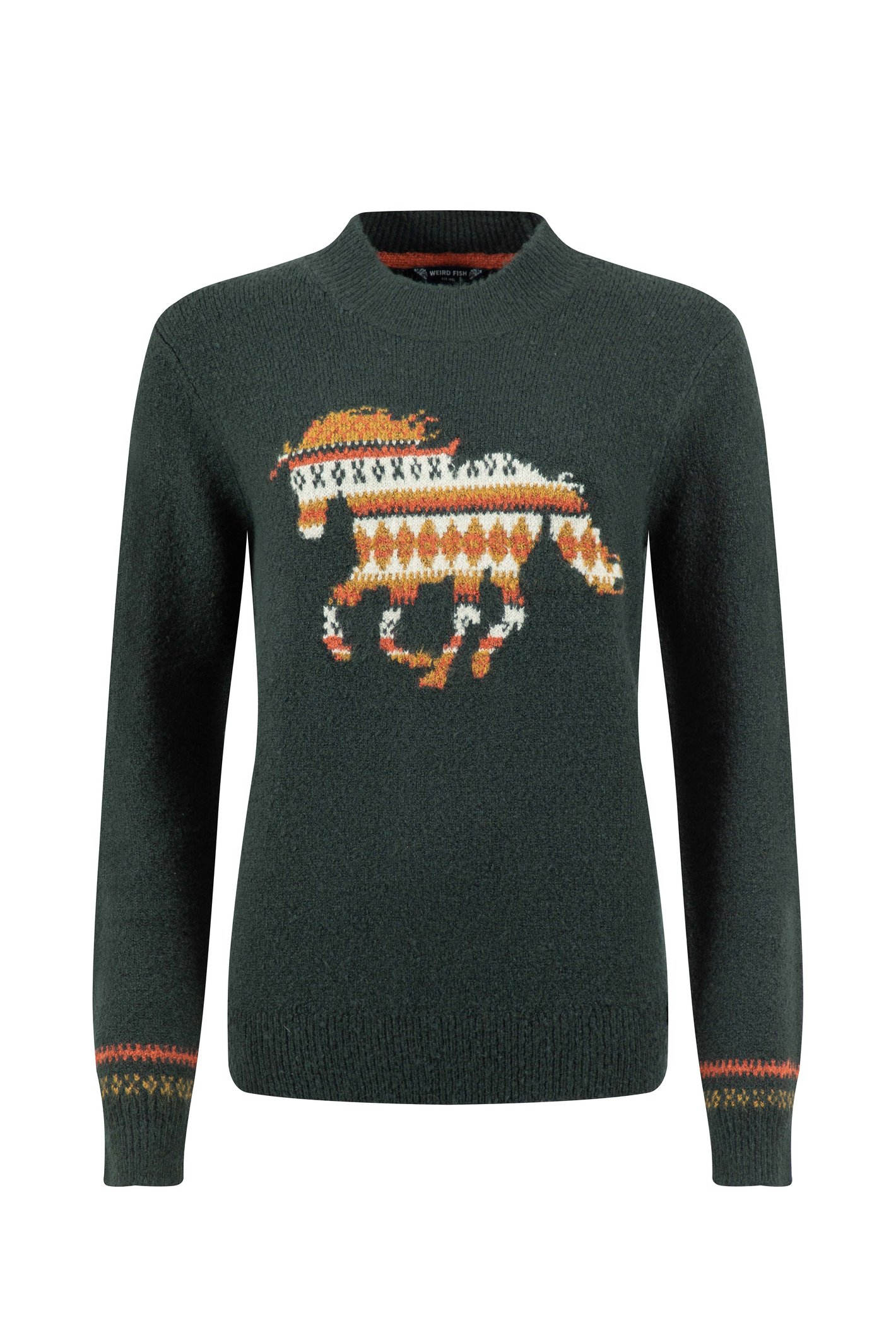 Weird Fish GeeGee Intarsia Knitted Jumper Dark Green