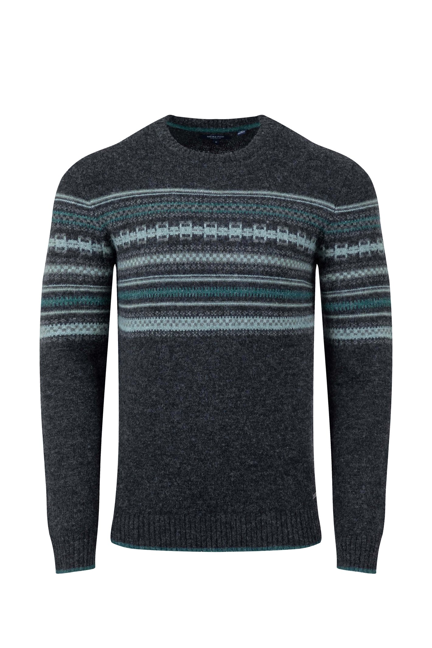 Weird Fish Orson Fair Isle Crew Neck Jumper Black