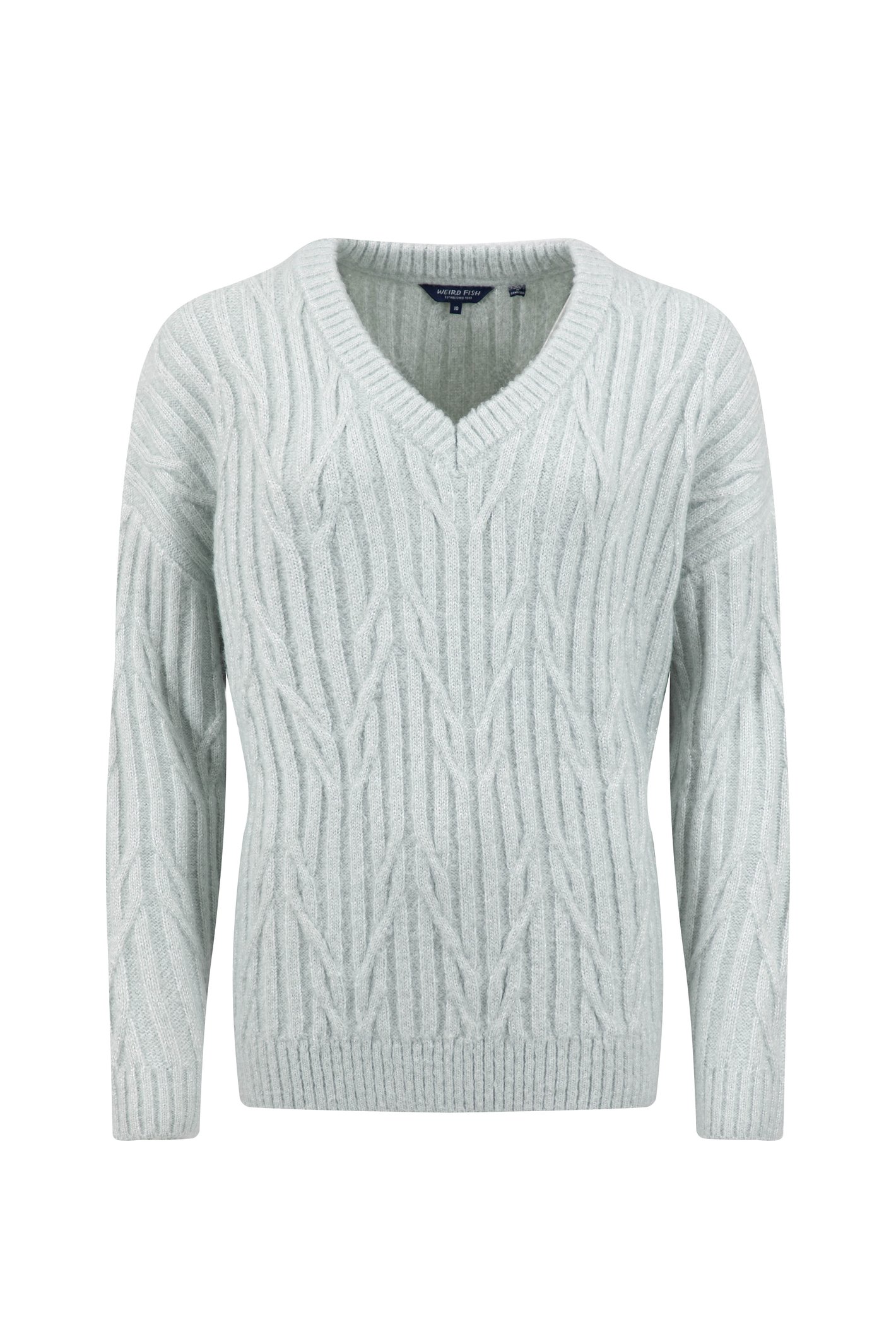 Weird Fish Ambius Cable Knit Sparkle Jumper Cool Mist