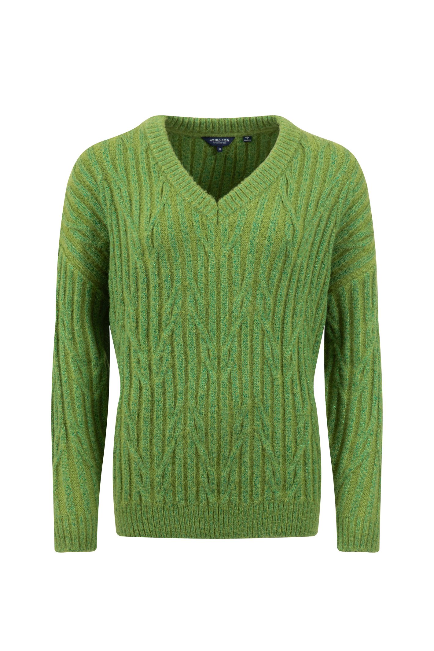 Weird Fish Ambius Cable Knit Sparkle Jumper Woodbine