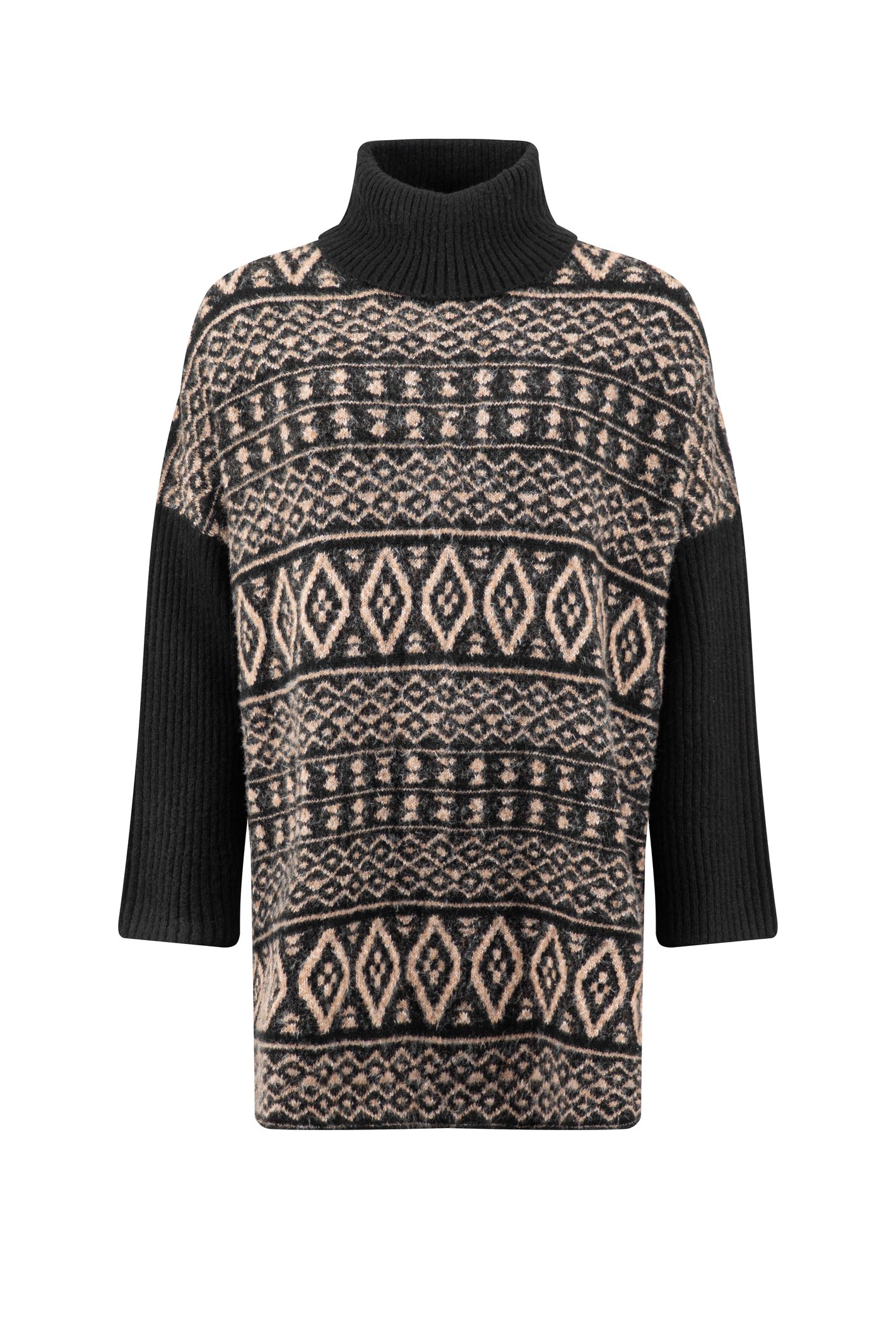 Weird Fish Fifi Knitted Roll Neck Tunic Jumper Black