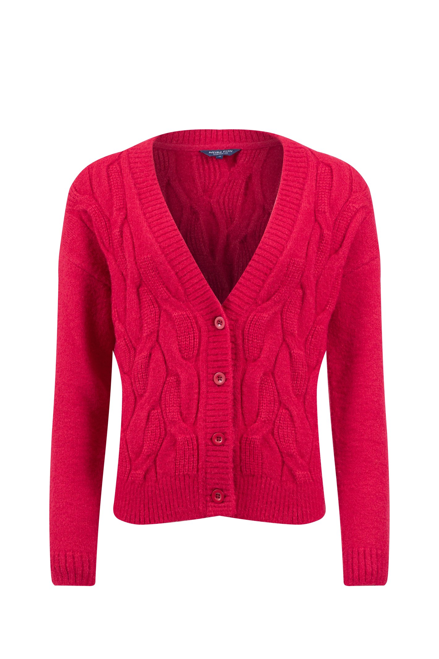 Weird Fish Rhona Super Soft Cable Knit Cardigan Garnet
