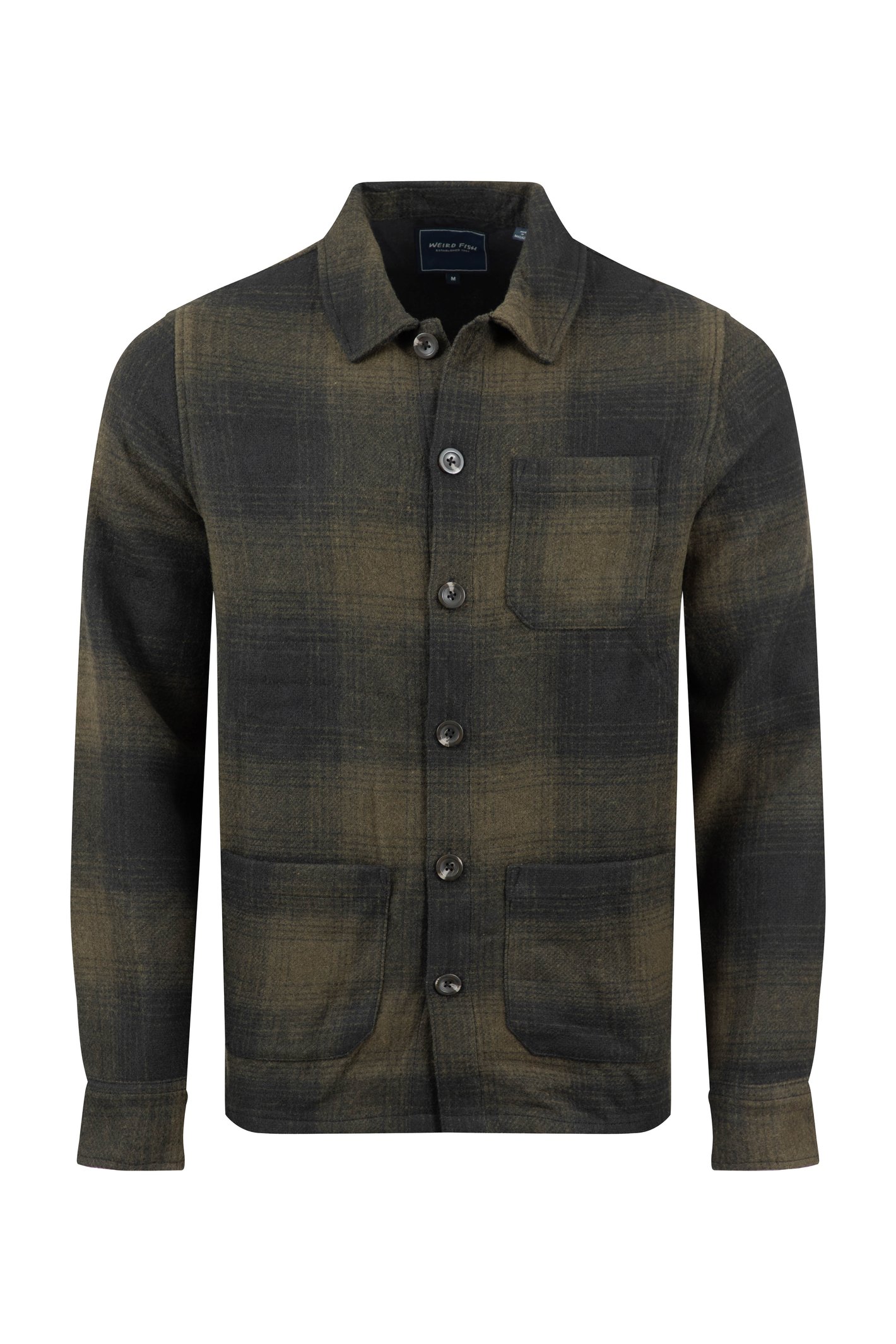 Weird Fish Ryburn Check Over Shirt Dark Olive