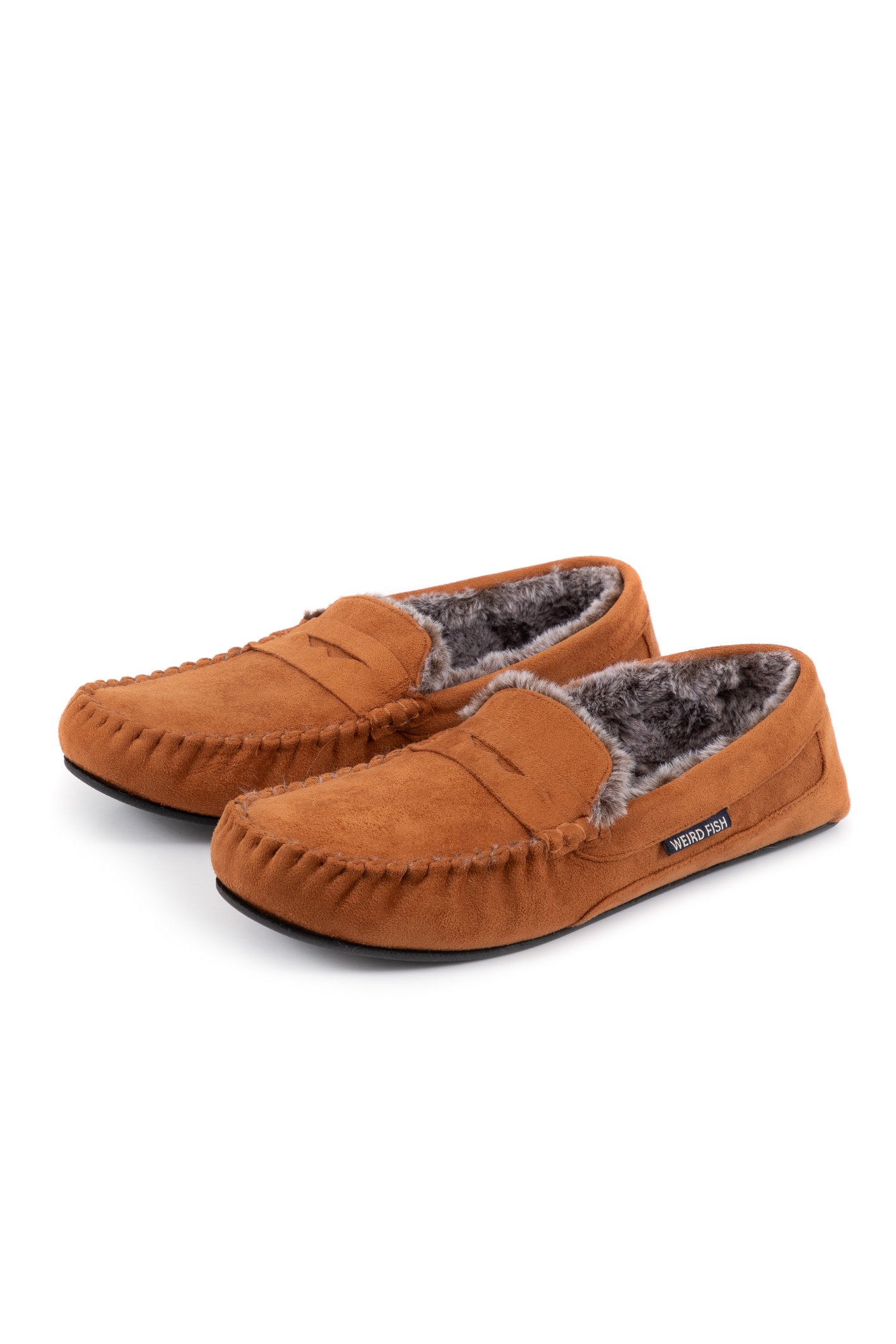 Weird Fish Hector Suede Style Moccasin Slippers Tan