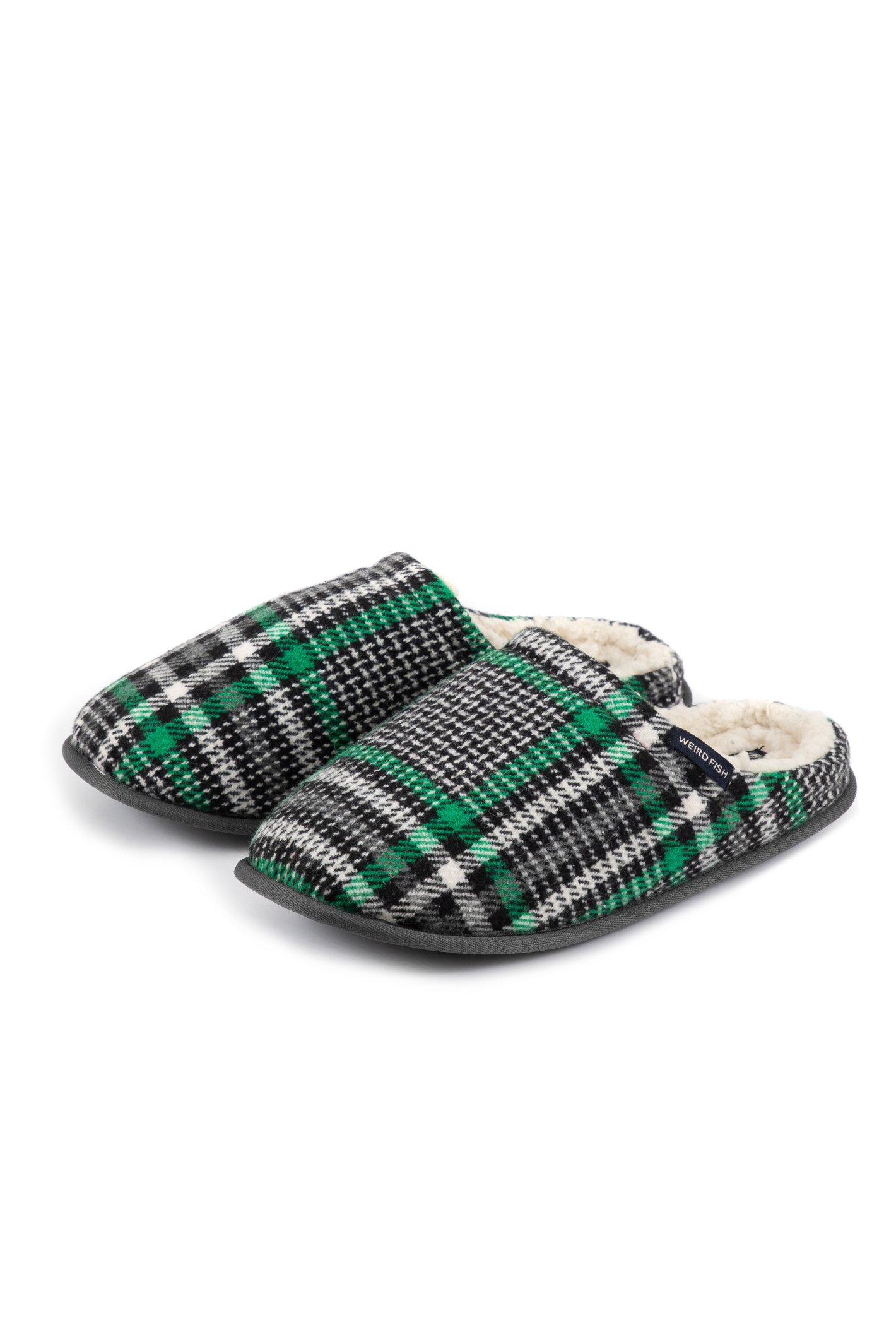 Weird Fish Jensen Check Borg Lined Slippers Grey