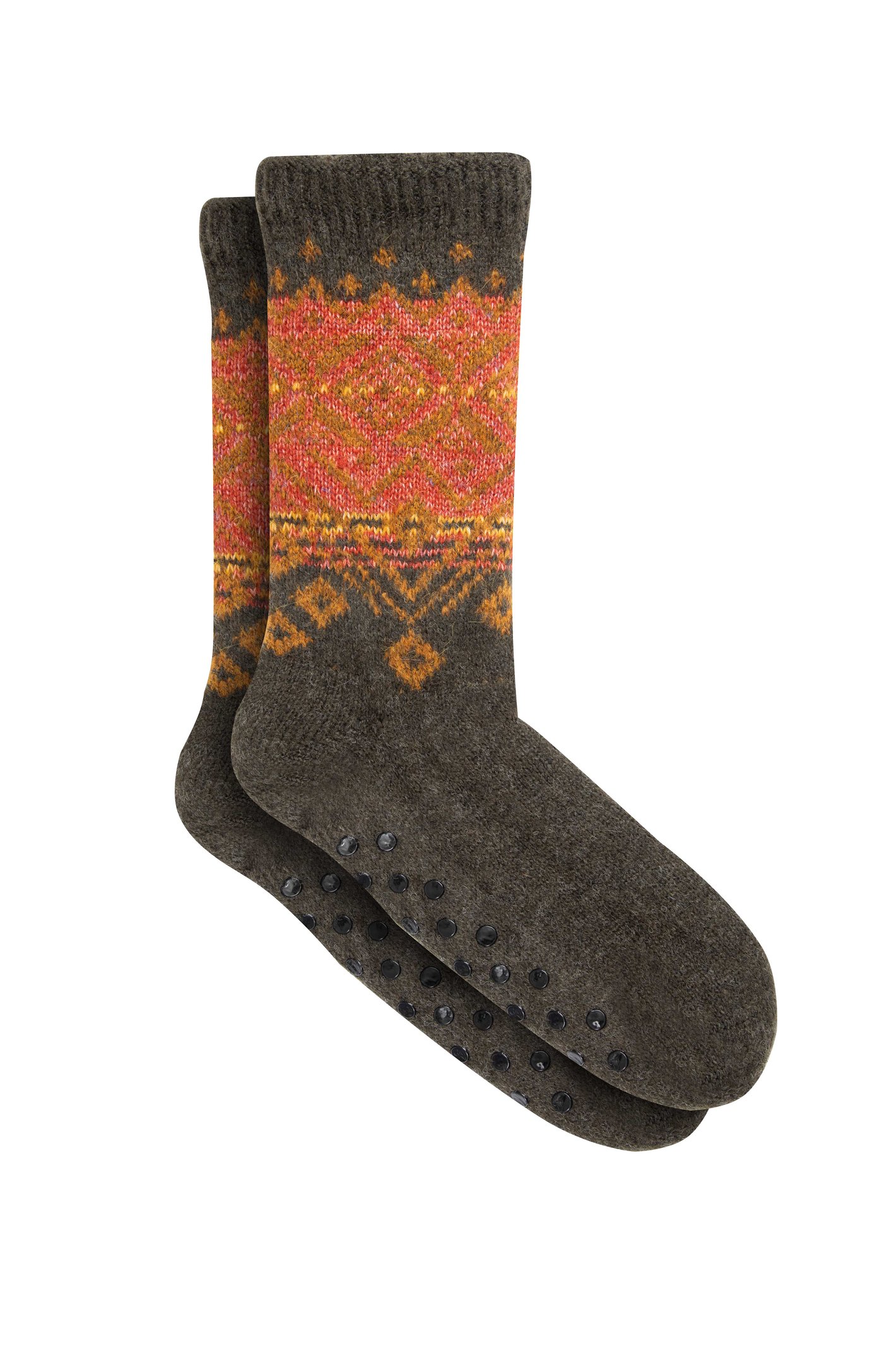 Weird Fish Kochi Fair Isle Cosy Lined Slipper Sock Deep Lichen Green-11