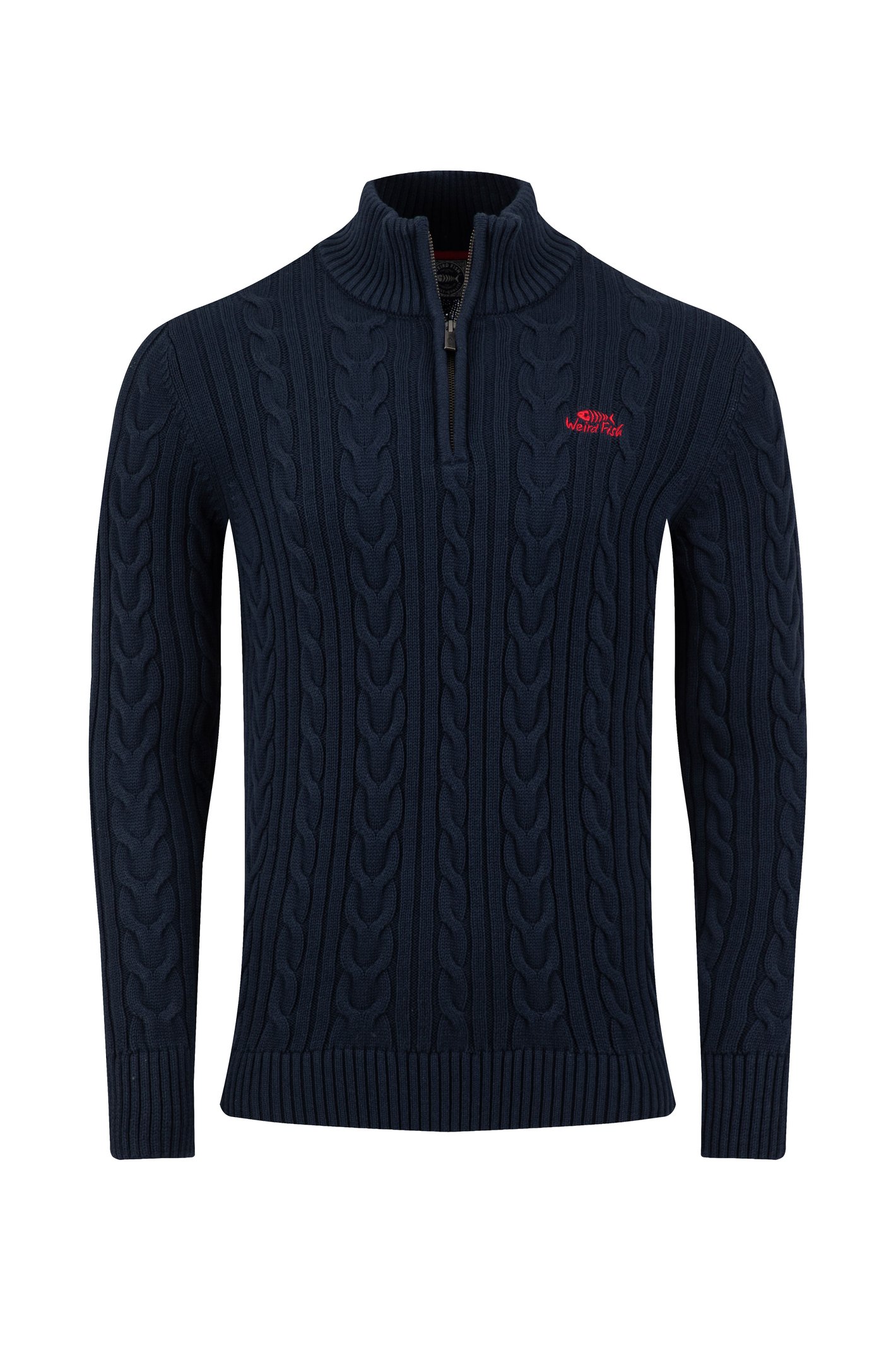 Weird Fish Heath 1/4 Zip Cable Knit Jumper Navy