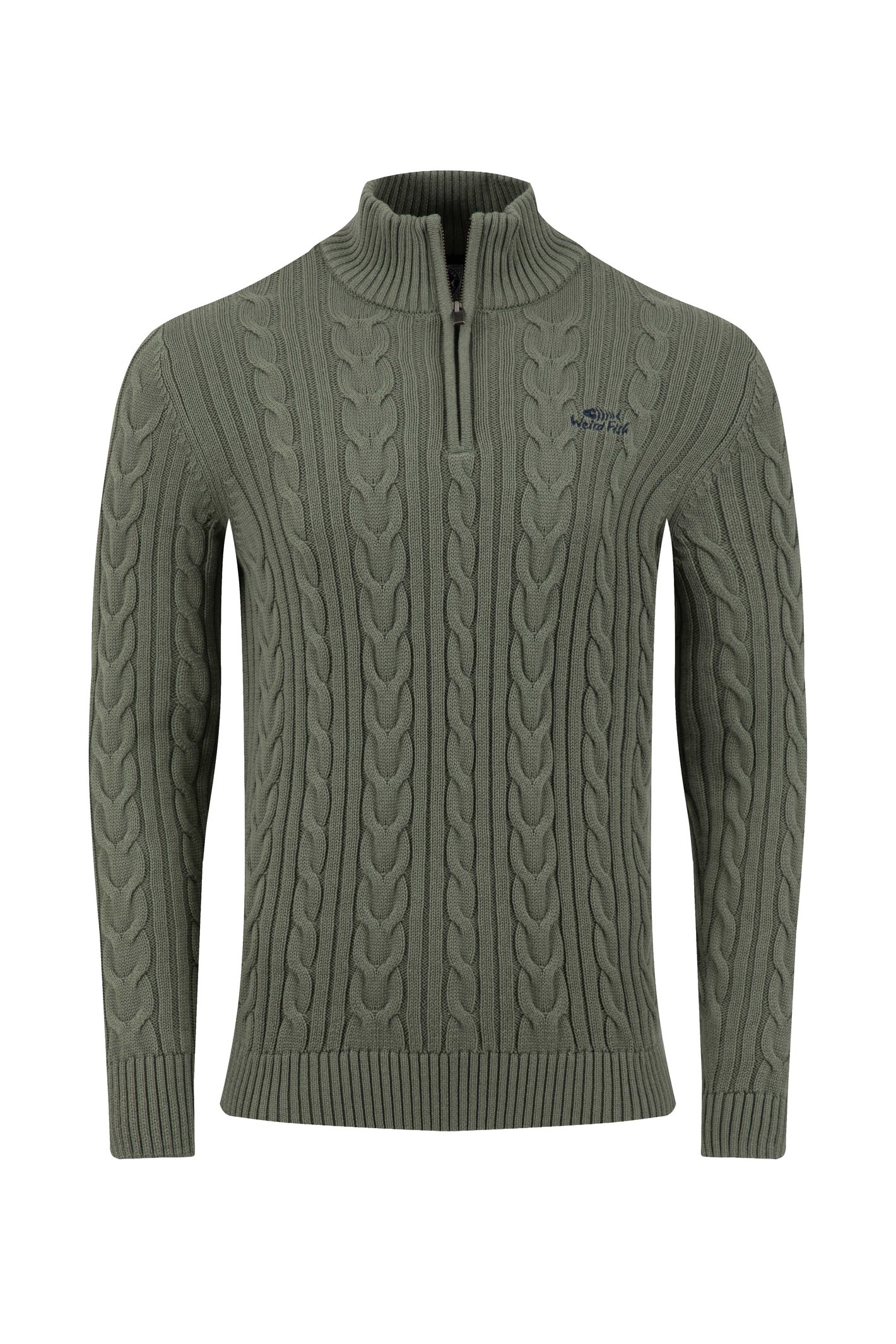 Weird Fish Heath 1/4 Zip Cable Knit Jumper Woodland Sage
