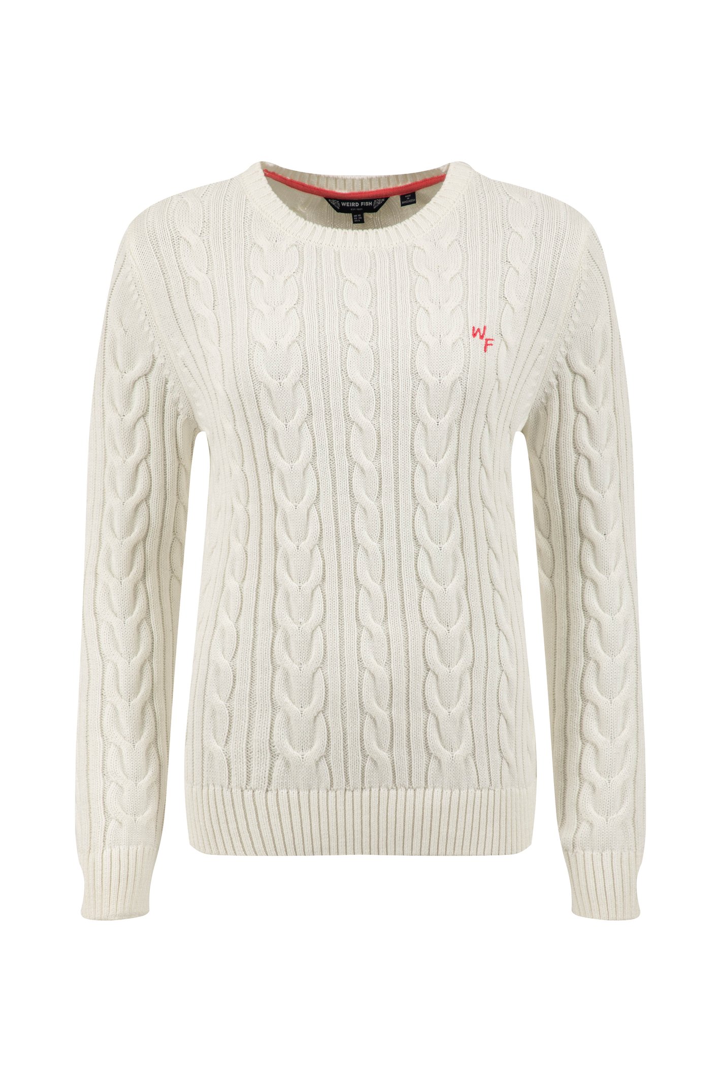 Weird Fish Amberise Crew Neck Cable Knit Jumper Light Cream