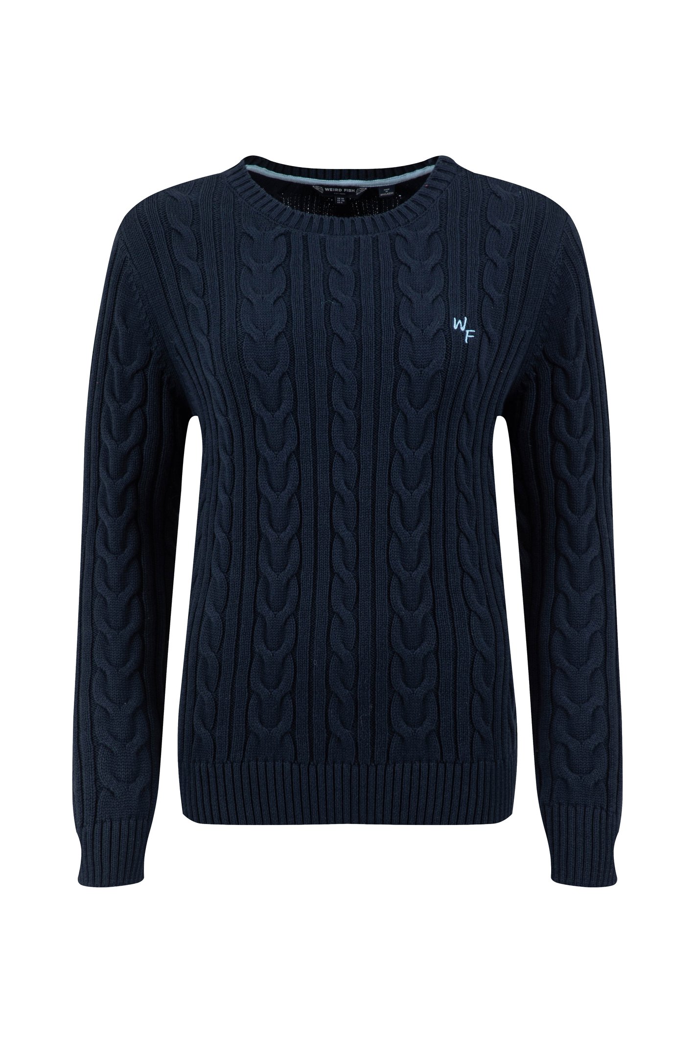 Weird Fish Amberise Crew Neck Cable Knit Jumper Navy
