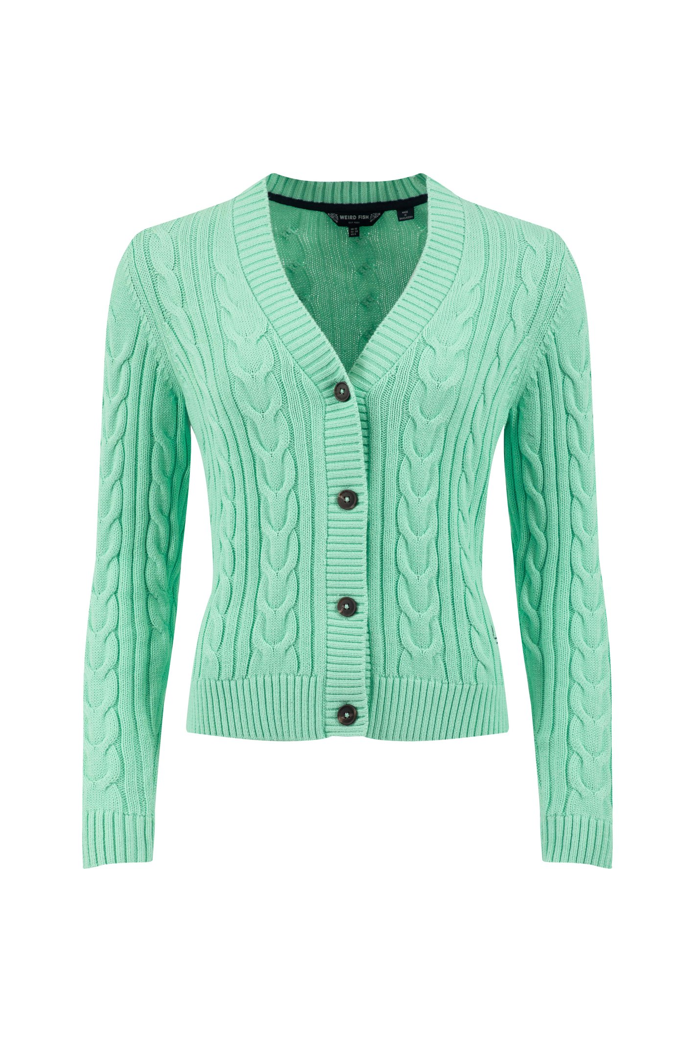 Weird Fish Constance Cable Knit Cardigan Apple Mint