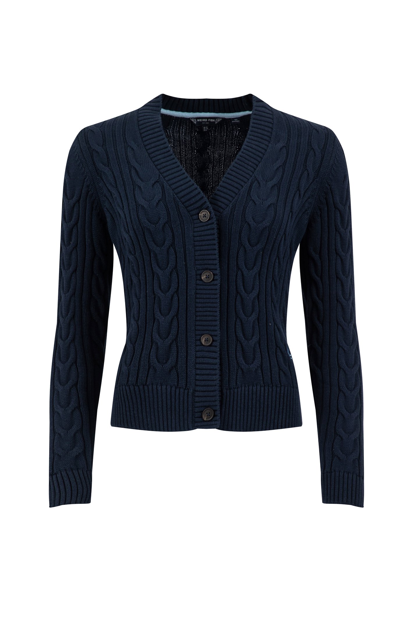 Weird Fish Constance Cable Knit Cardigan Navy