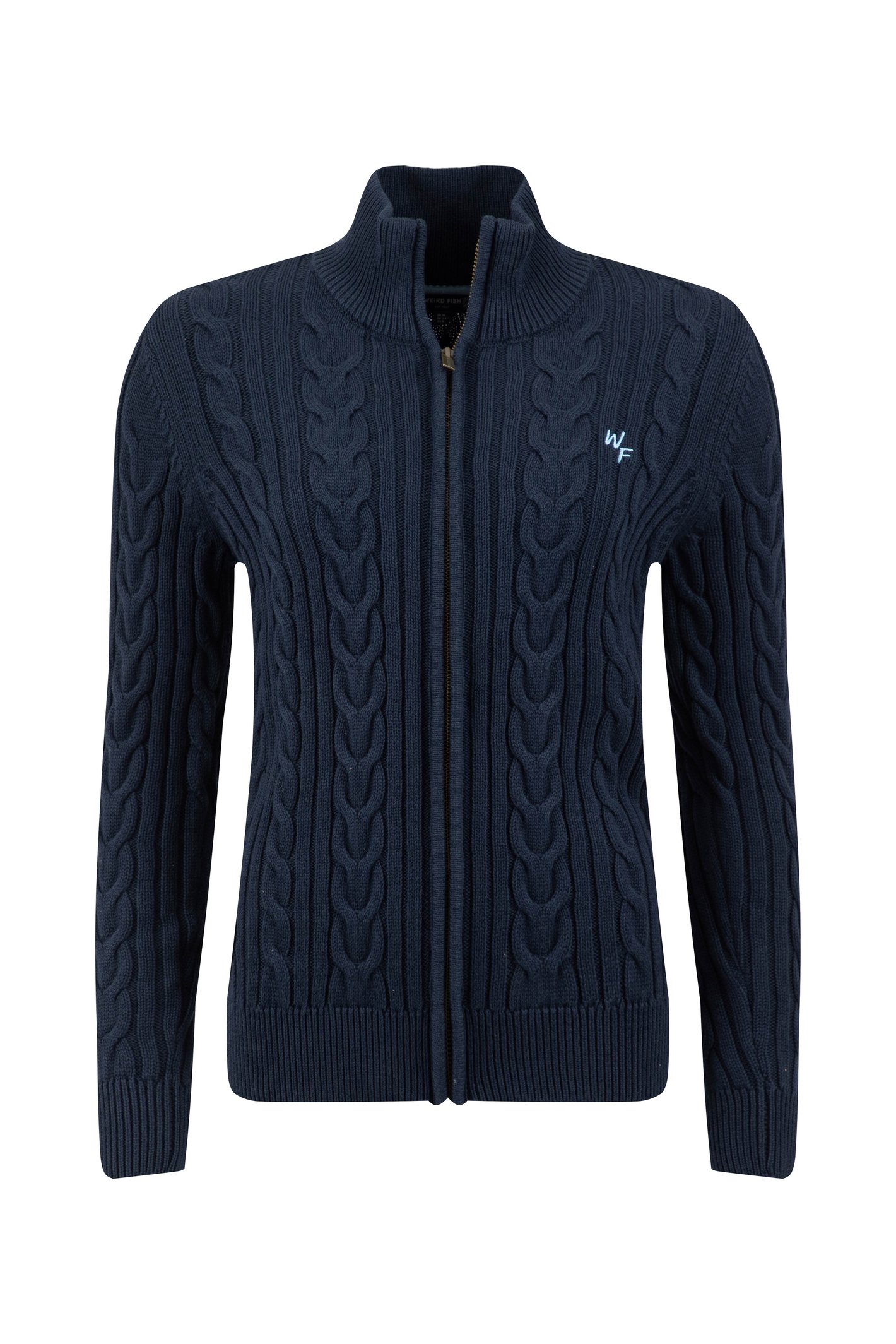 Weird Fish Lunenne Full Zip Cable Knit Navy