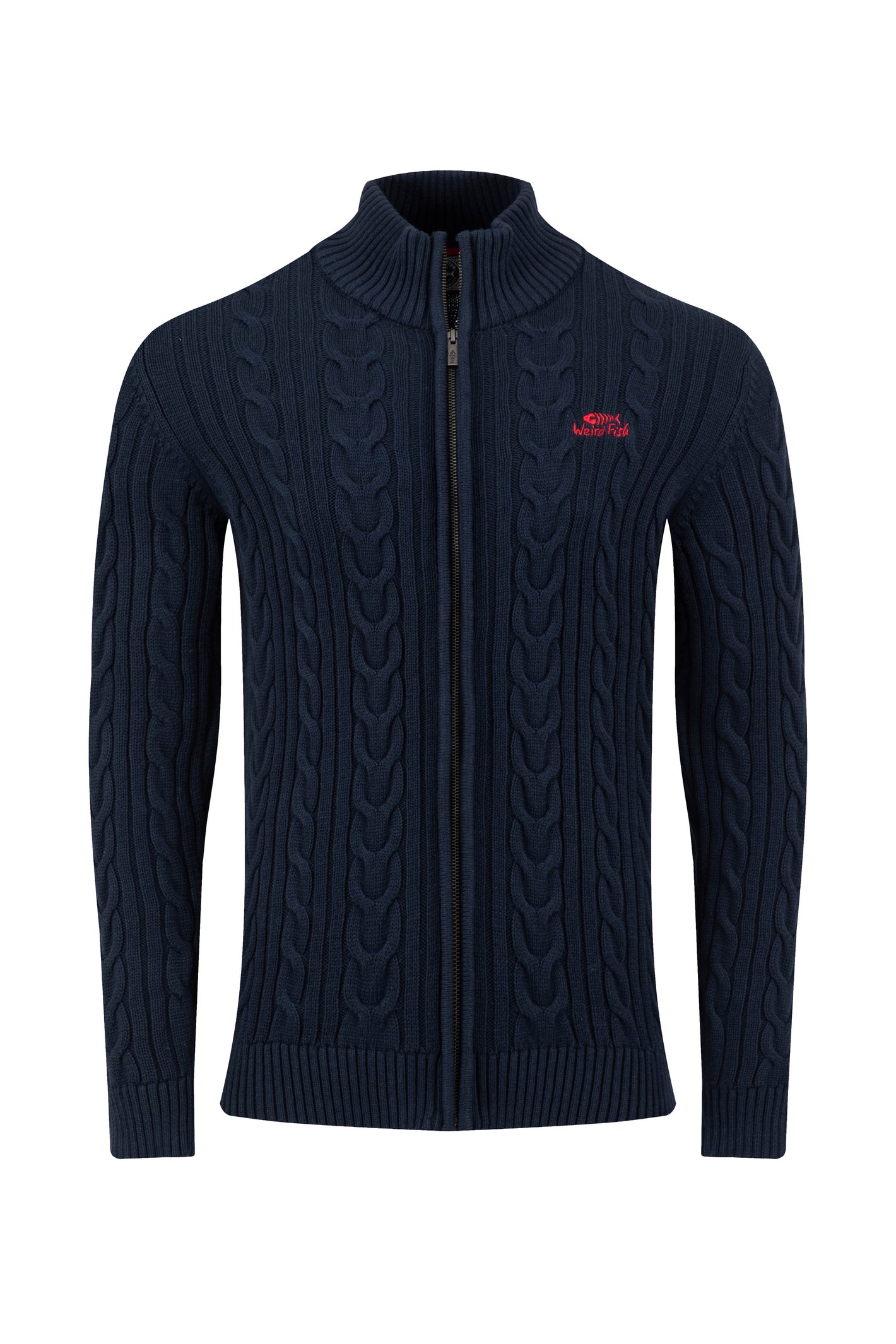 Weird Fish Bexley Full Zip Cable Knit Jumper Navy
