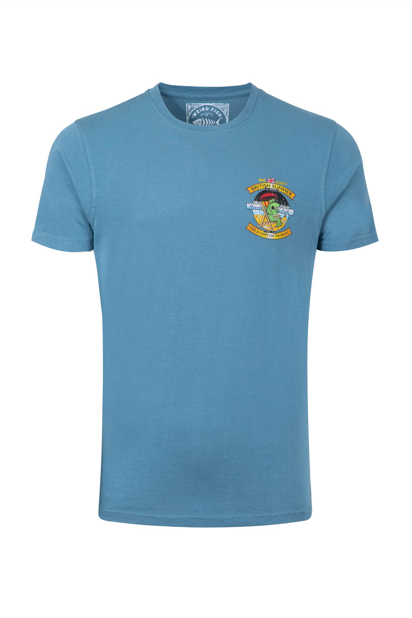 Weird Fish Cod and Chips Back Print Artist T-Shirt Washed Blue