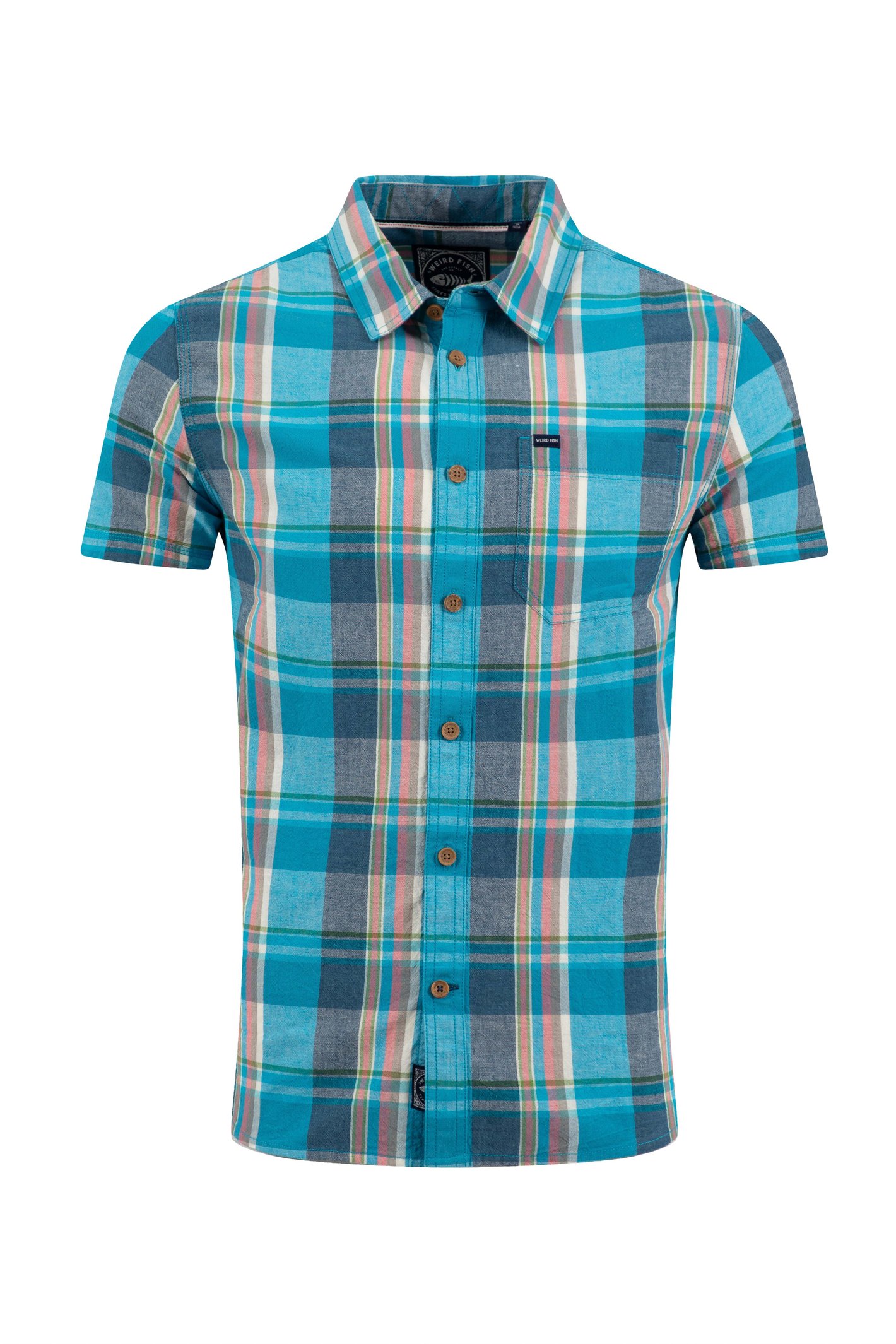 Weird Fish Angeles Short Sleeve Check Shirt Adriatic Blue
