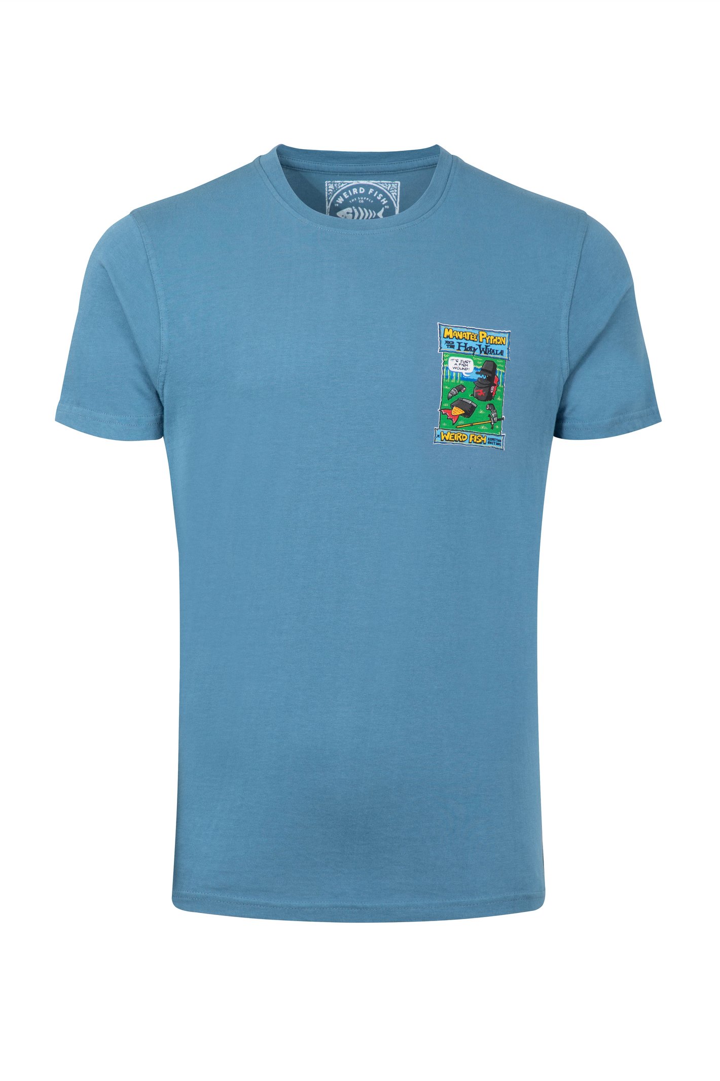 Weird Fish Holy Whale Back Print Artist T-Shirt Washed Blue